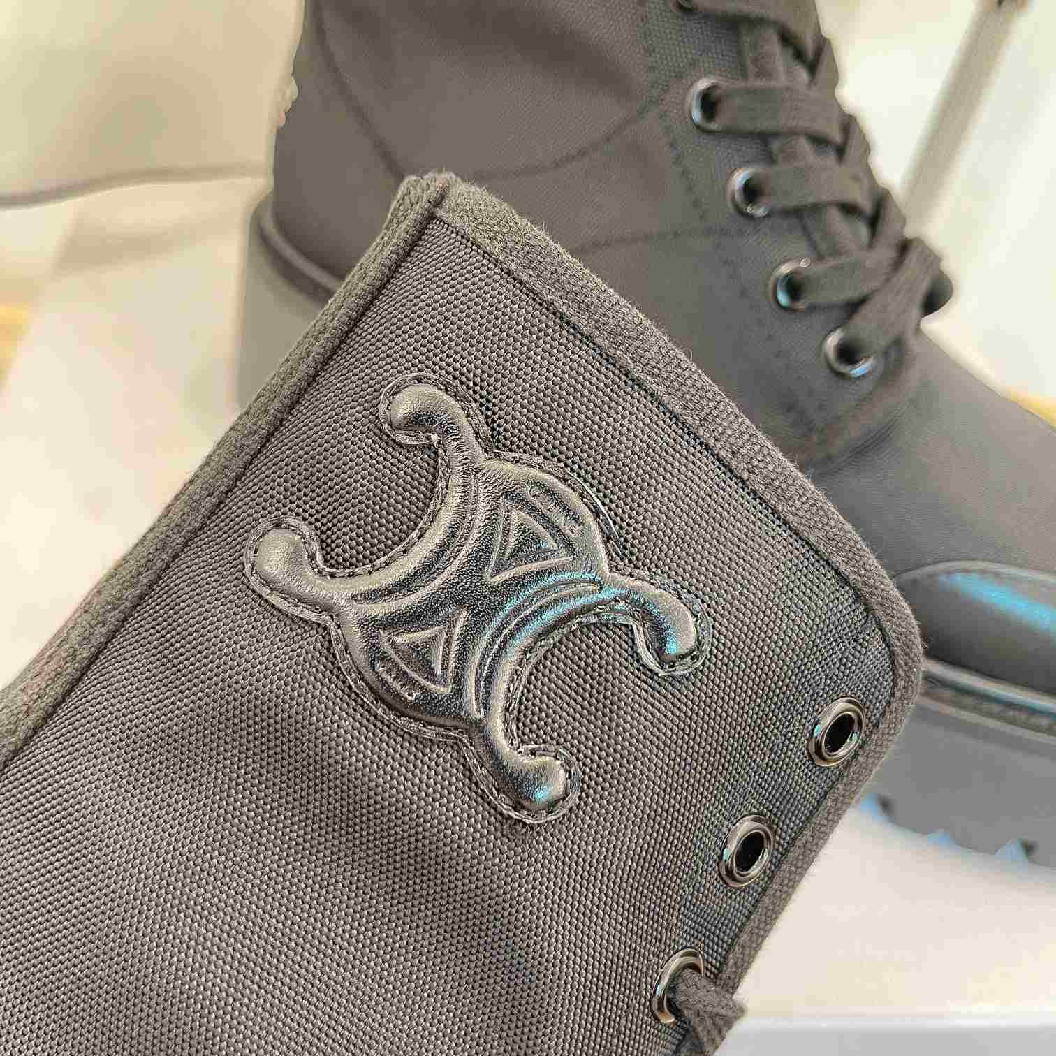 Celine Bulky Laced Up Boot In Nylon And Shiny Bull - DesignerGu