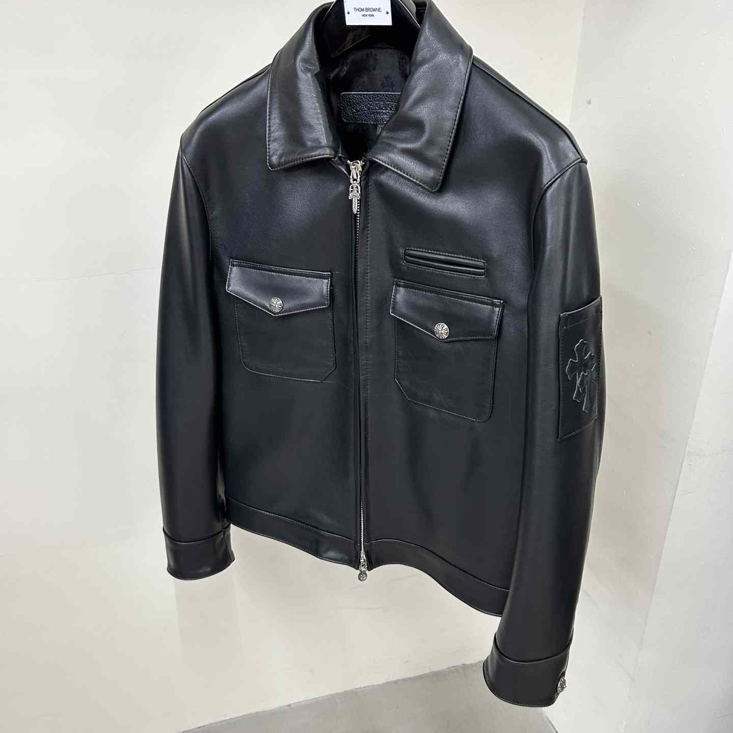 Chrome Heart Leather Patched Leather Jacket - DesignerGu