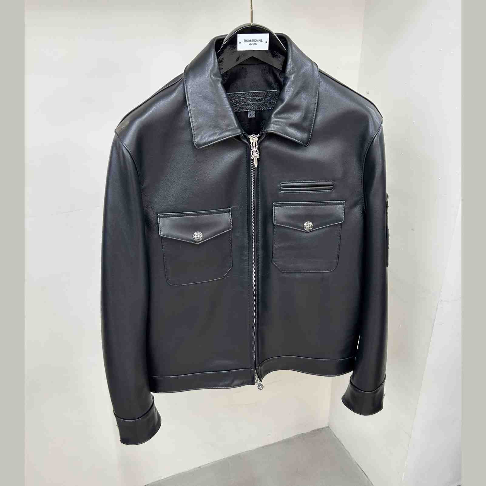 Chrome Heart Leather Patched Leather Jacket - DesignerGu