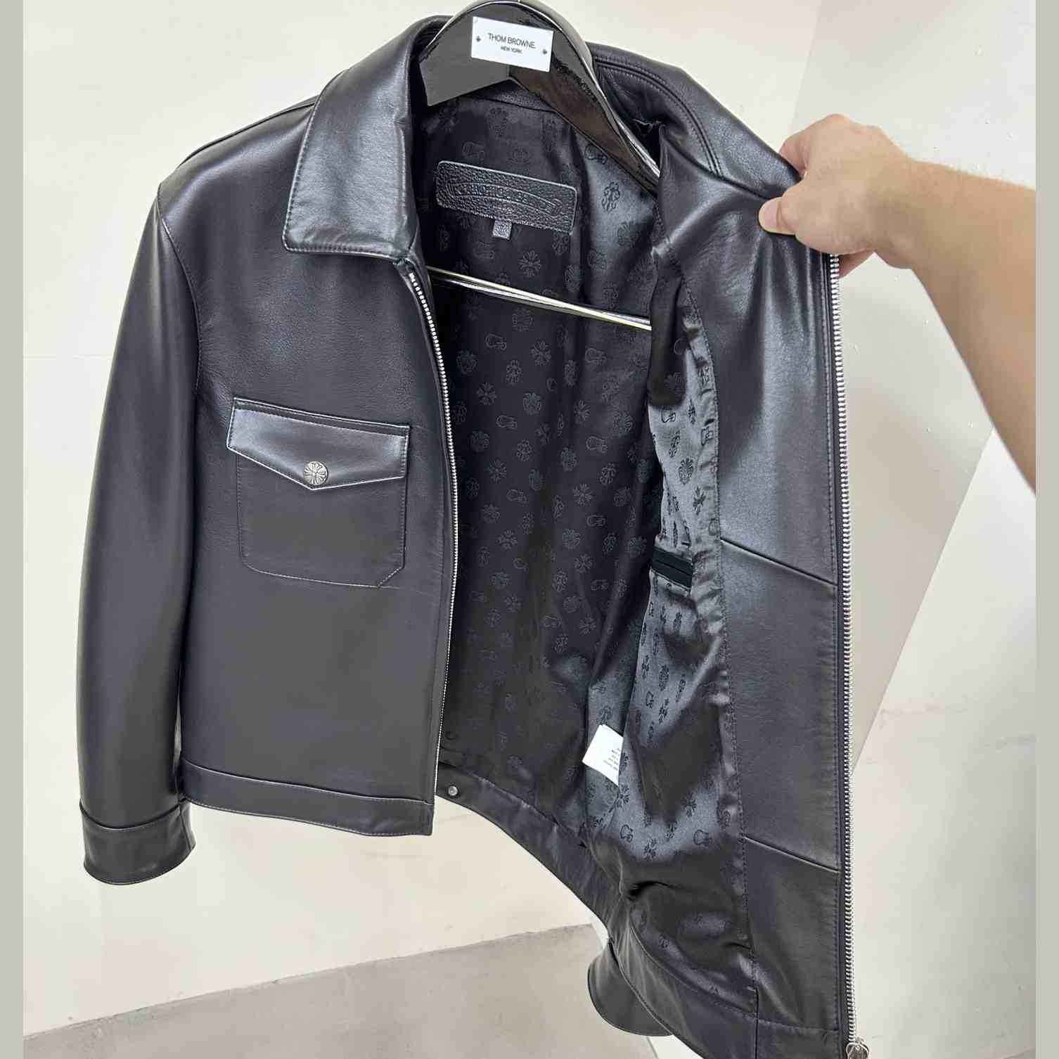 Chrome Heart Leather Patched Leather Jacket - DesignerGu