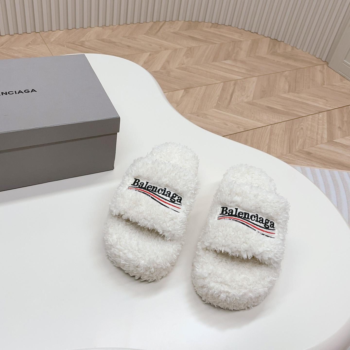 Balenciaga Furry Platform Sandal In White - DesignerGu