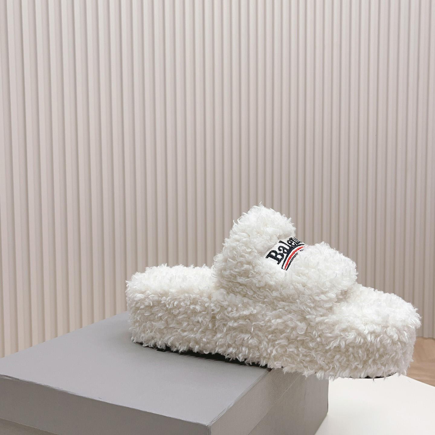 Balenciaga Furry Platform Sandal In White - DesignerGu