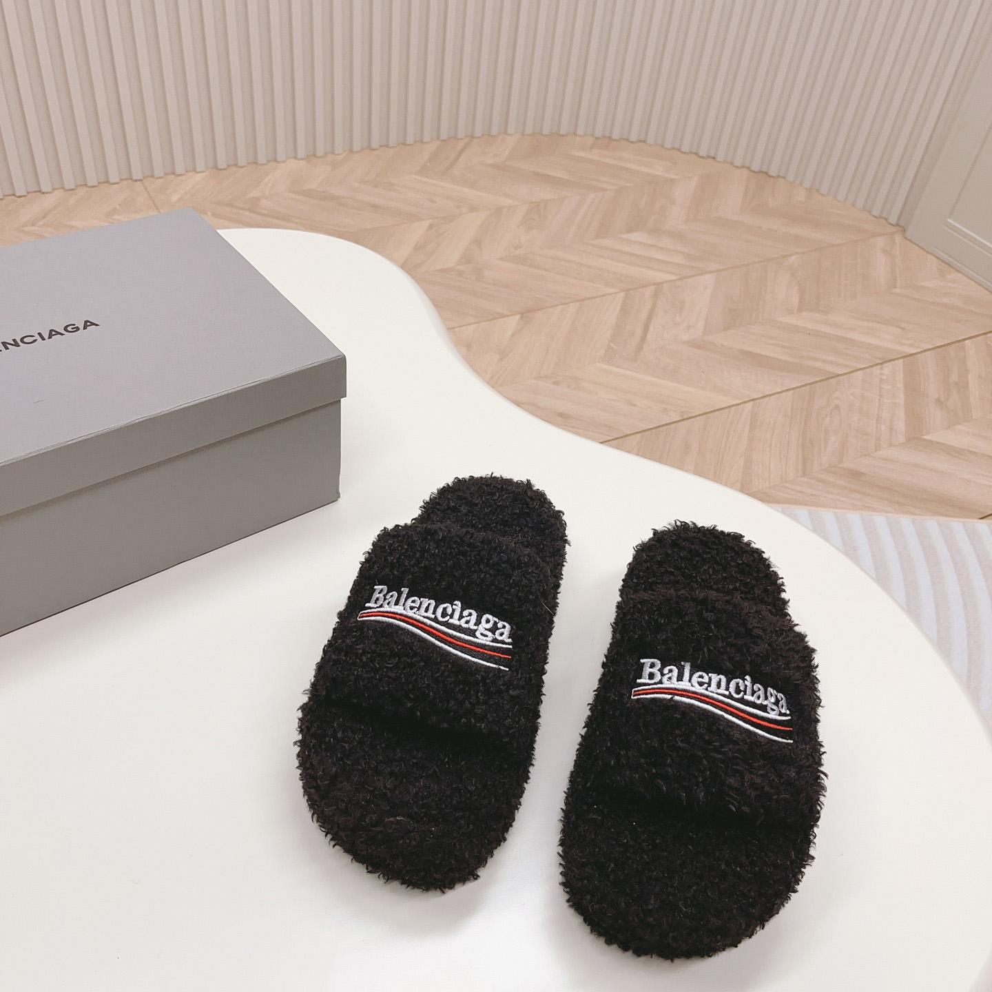 Balenciaga Furry Platform Sandal In Black - DesignerGu