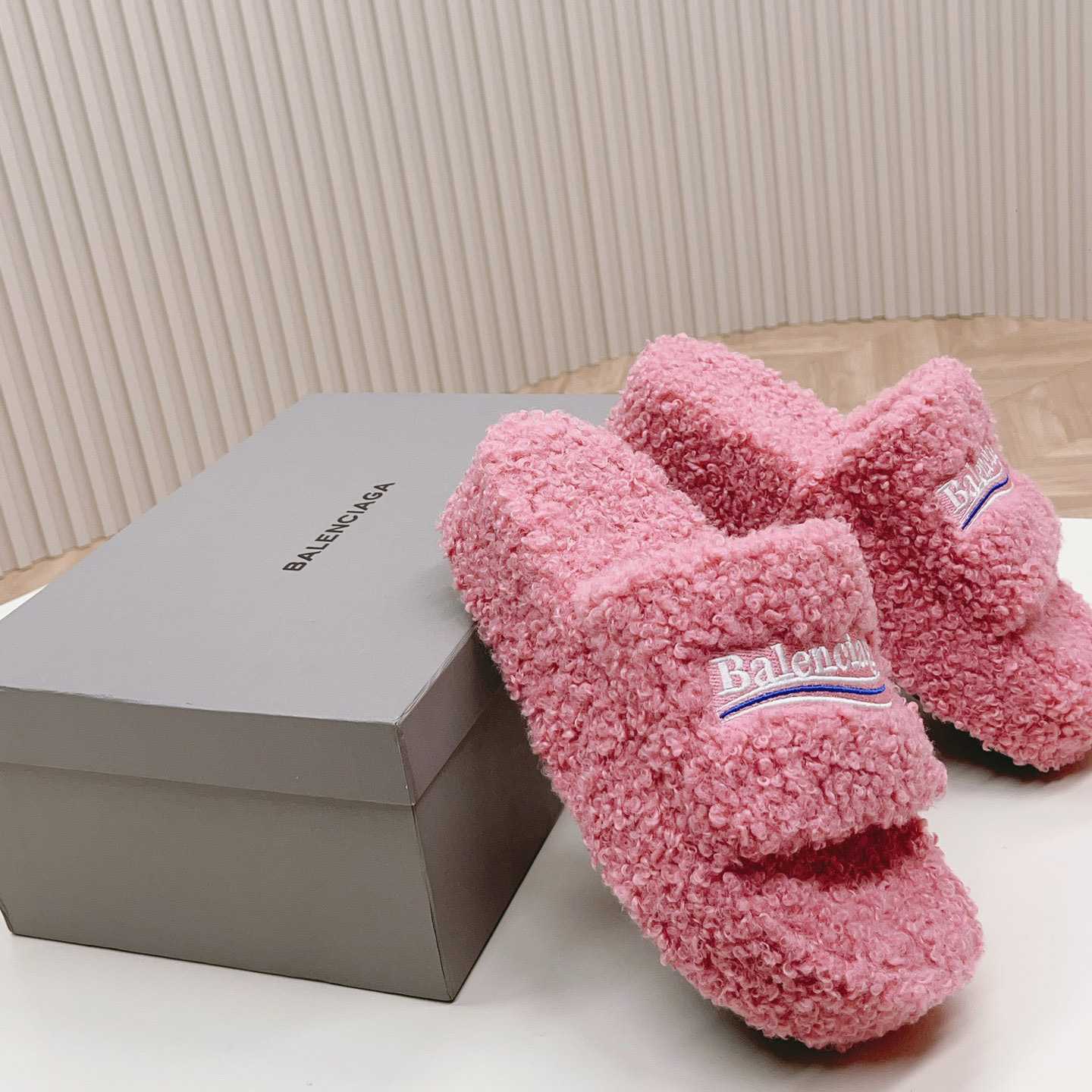 Balenciaga Furry Platform Sandal In Pink - DesignerGu