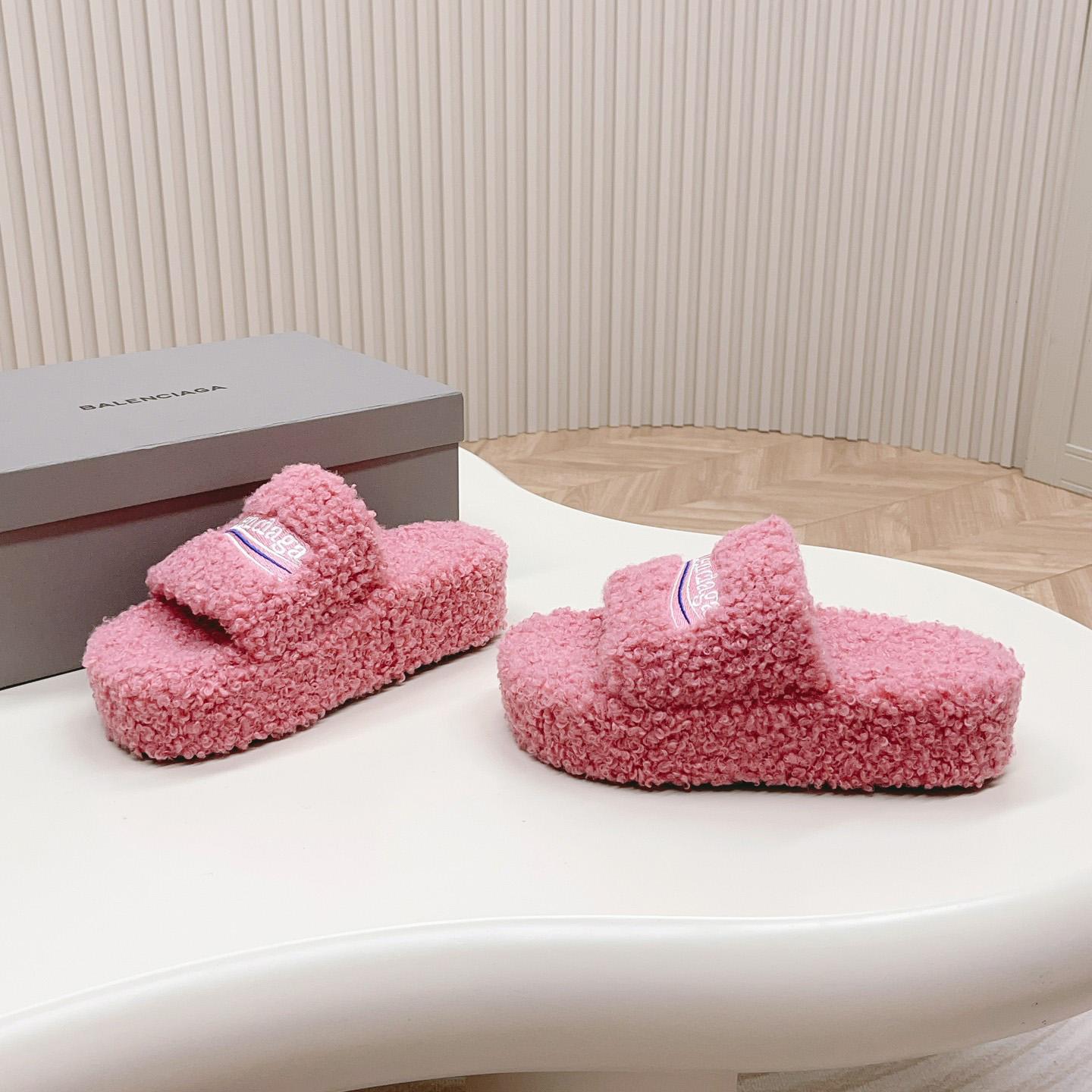 Balenciaga Furry Platform Sandal In Pink - DesignerGu