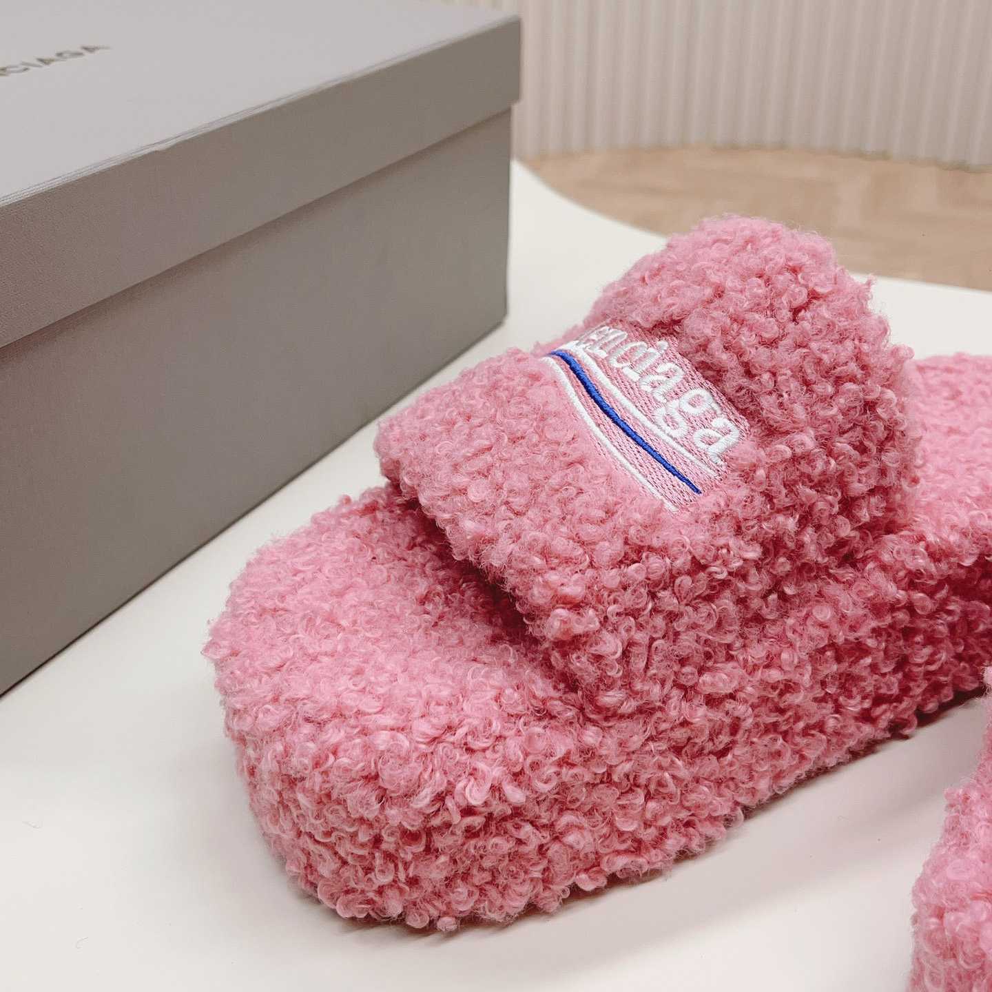 Balenciaga Furry Platform Sandal In Pink - DesignerGu