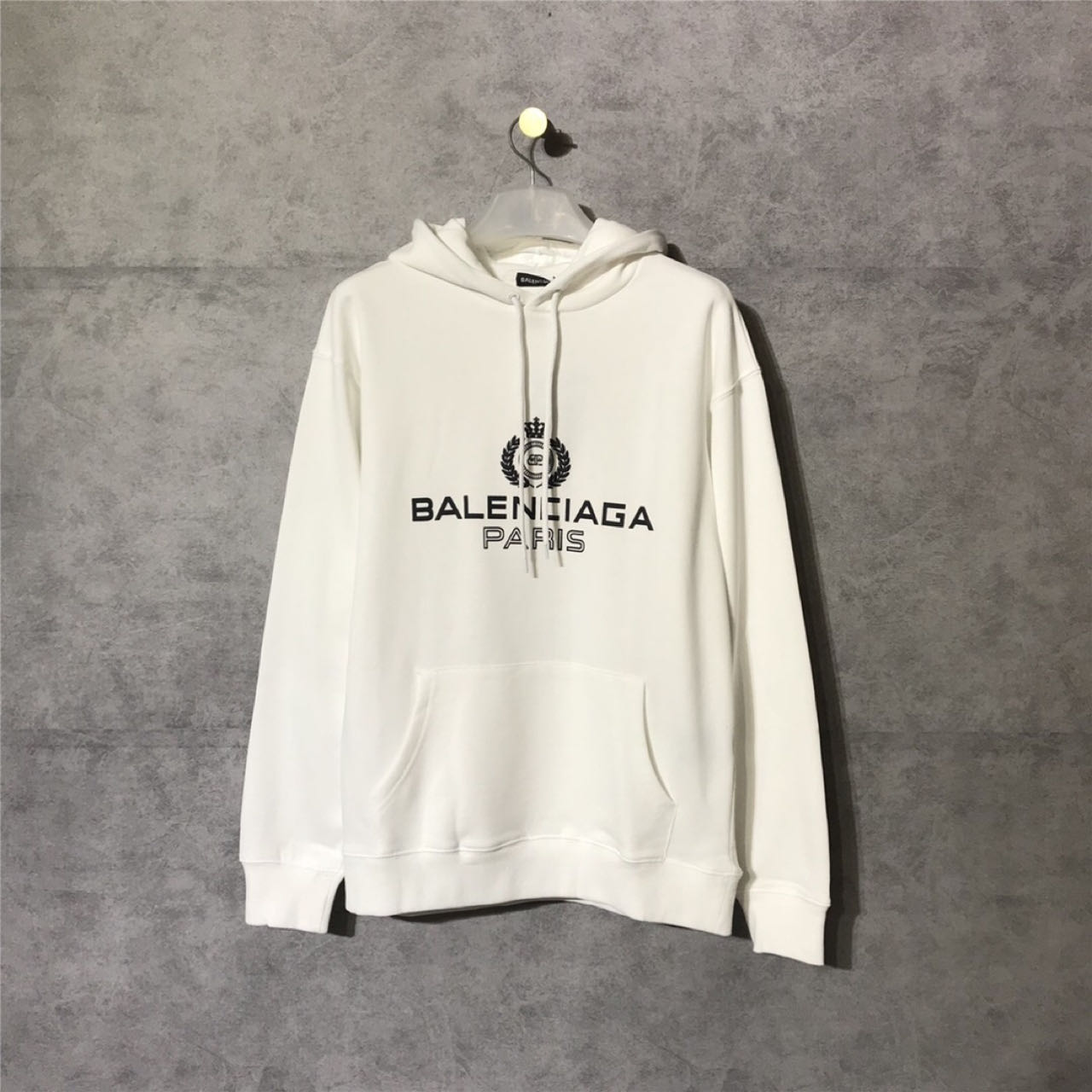 Balenciaga Men's Gray White Hooded Sweatshirt With Black Logo - DesignerGu