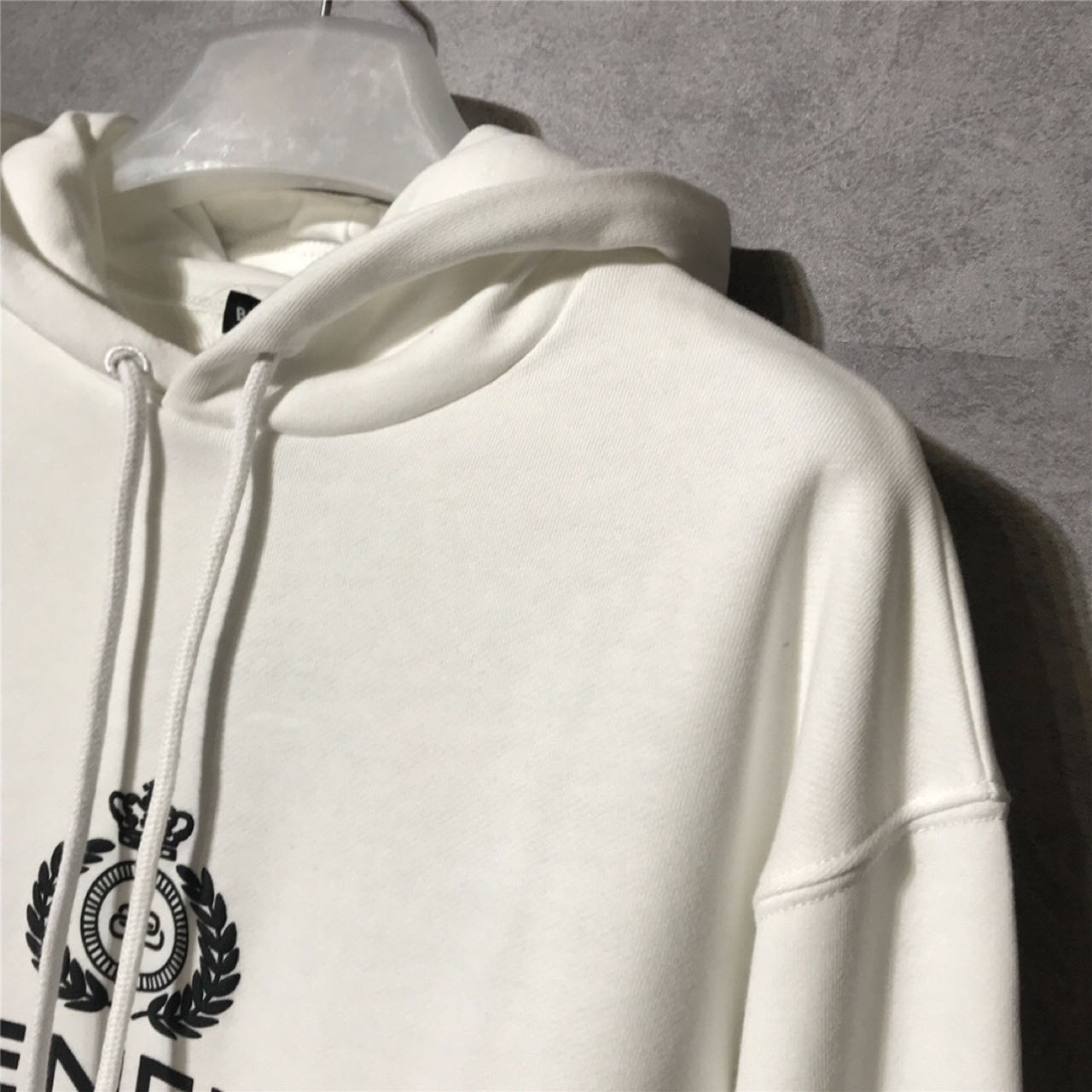 Balenciaga Men's Gray White Hooded Sweatshirt With Black Logo - DesignerGu