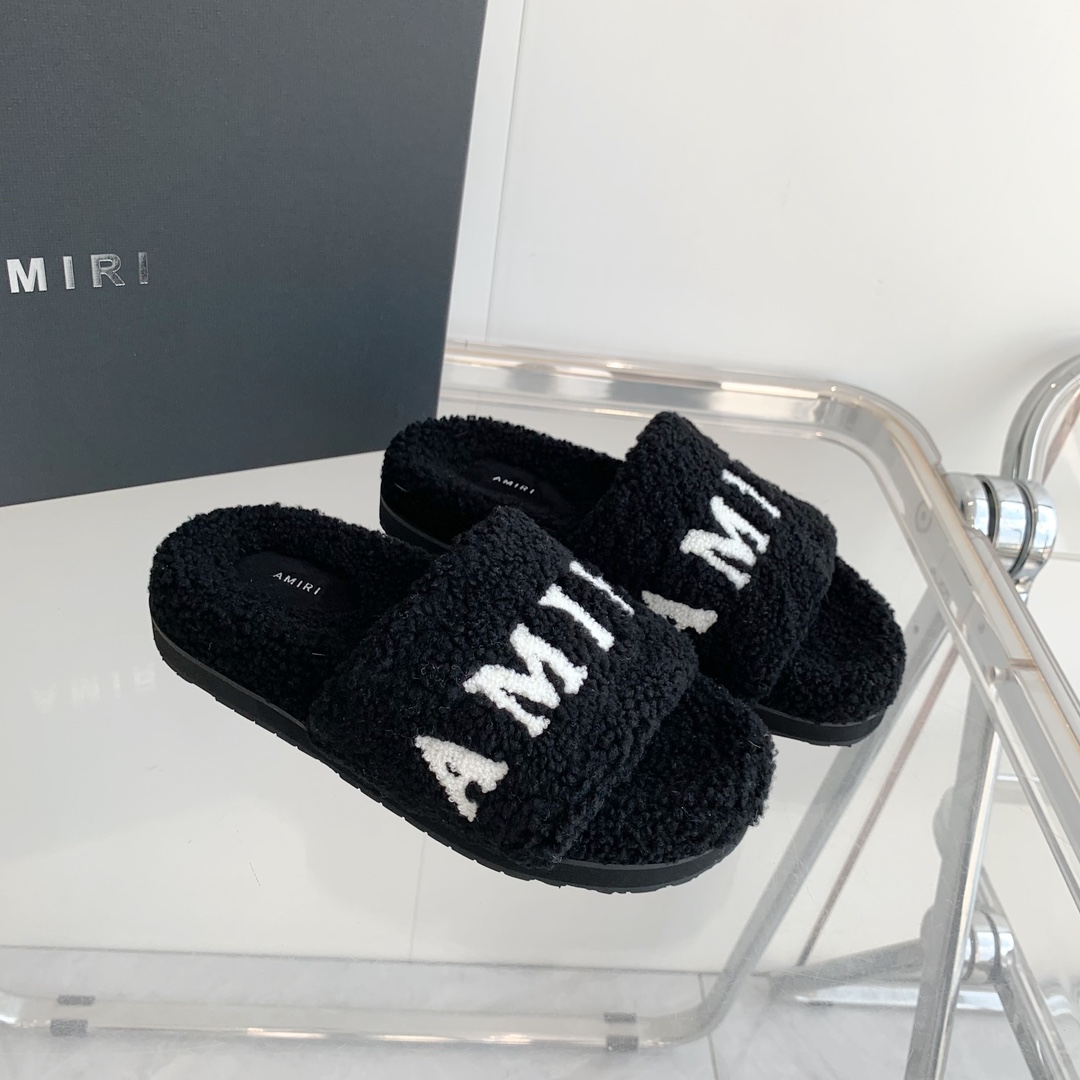 Amiri Logo-print Fleece Slippers - DesignerGu