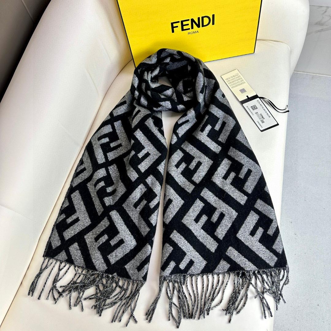 Fendi Black Cashmere Scarf - DesignerGu