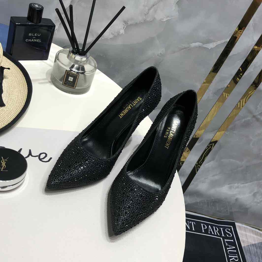 Saint Laurent Black Opyum Glitter Pumps - DesignerGu