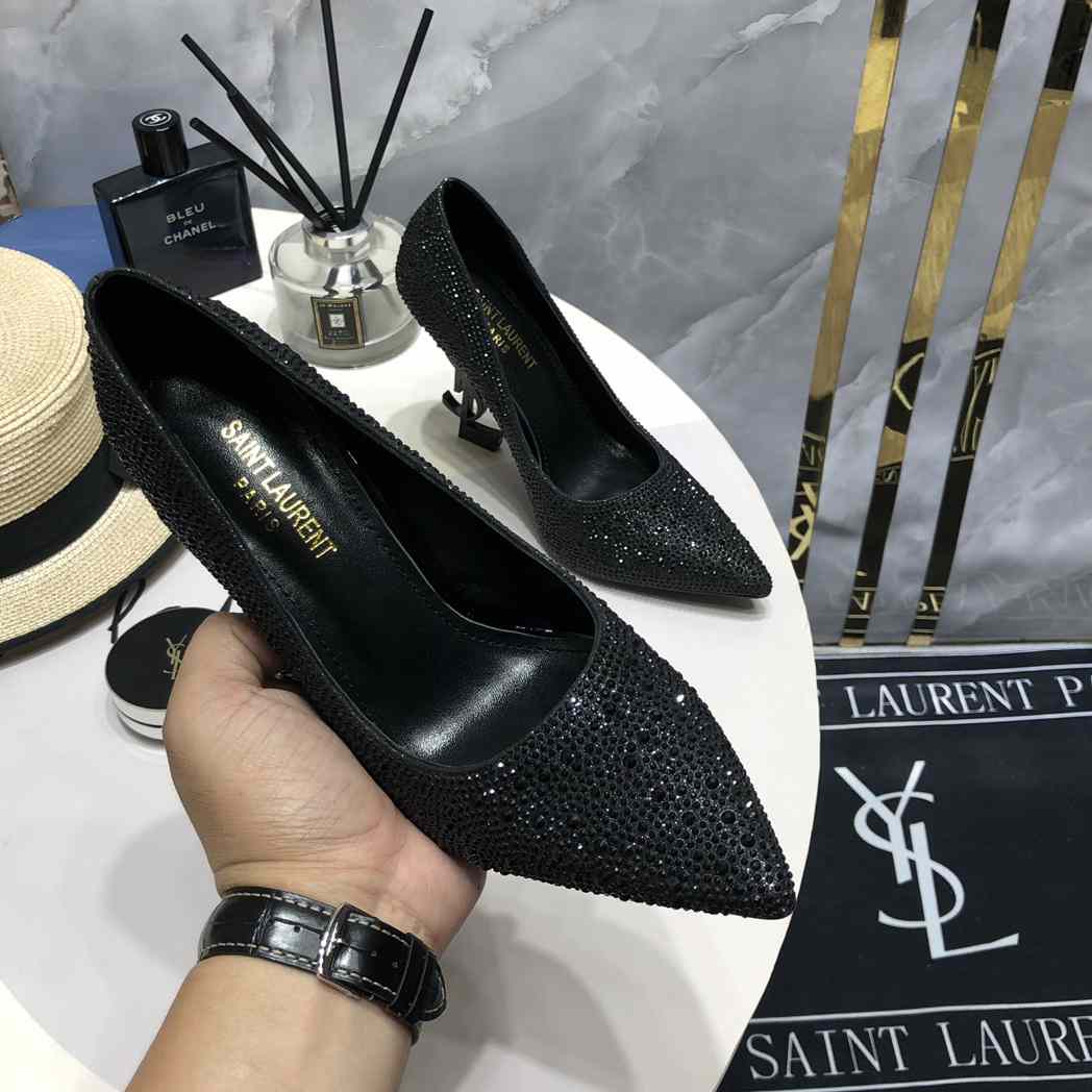 Saint Laurent Black Opyum Glitter Pumps - DesignerGu