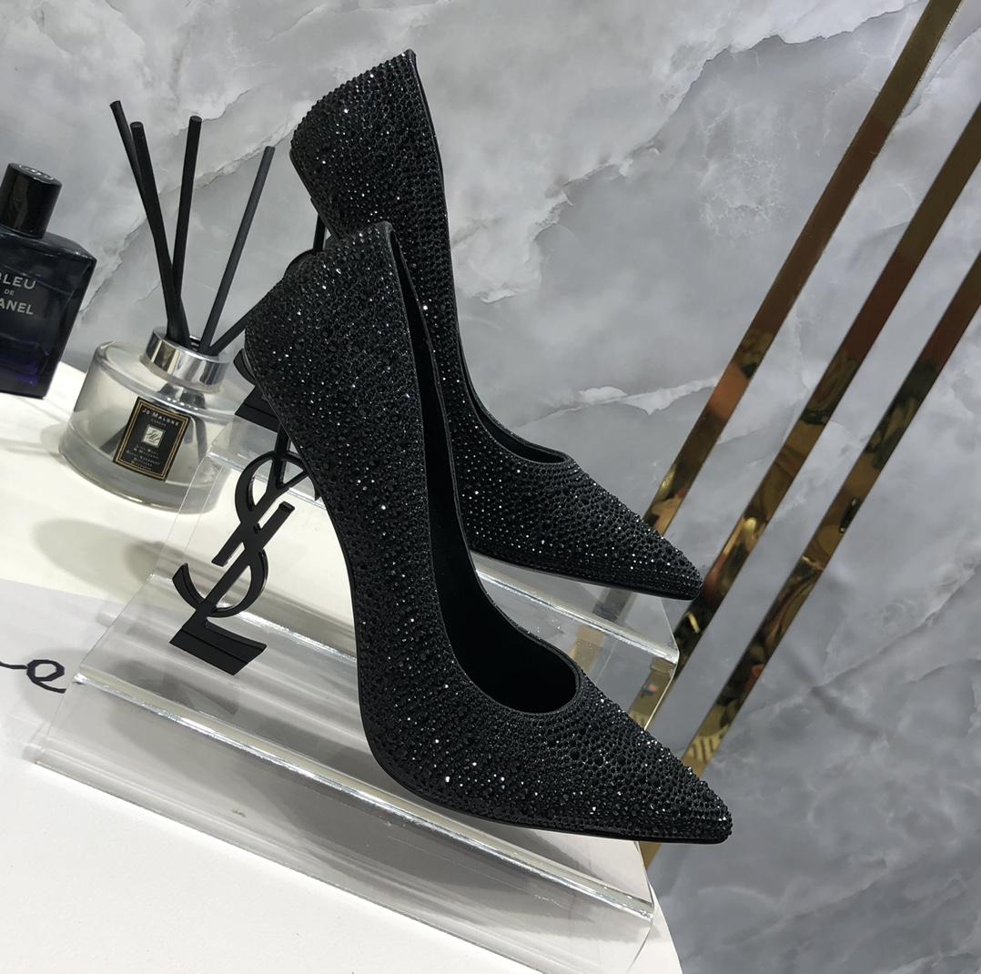 Saint Laurent Black Opyum Glitter Pumps - DesignerGu