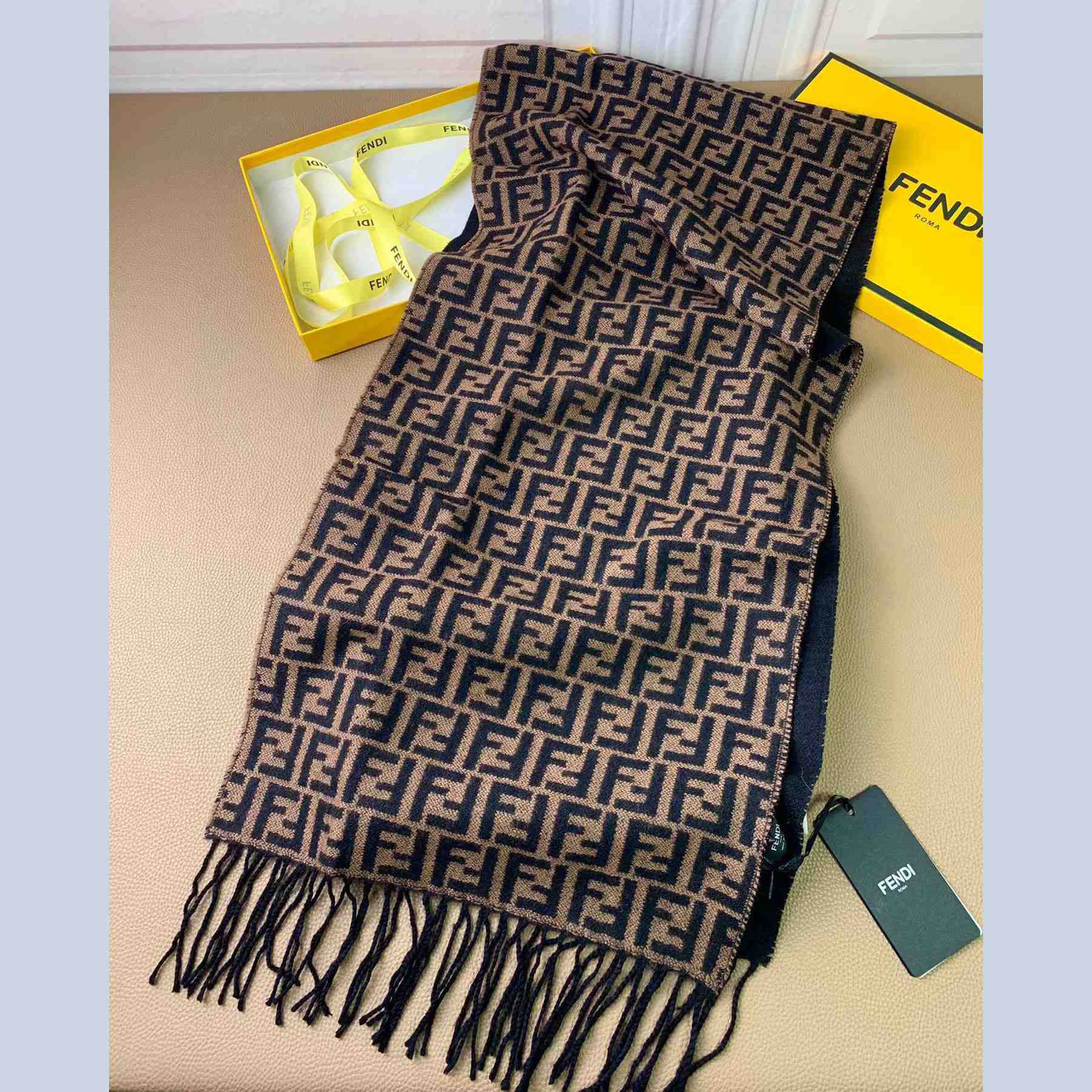 Fendi Brown Wool Stole Scarf - DesignerGu