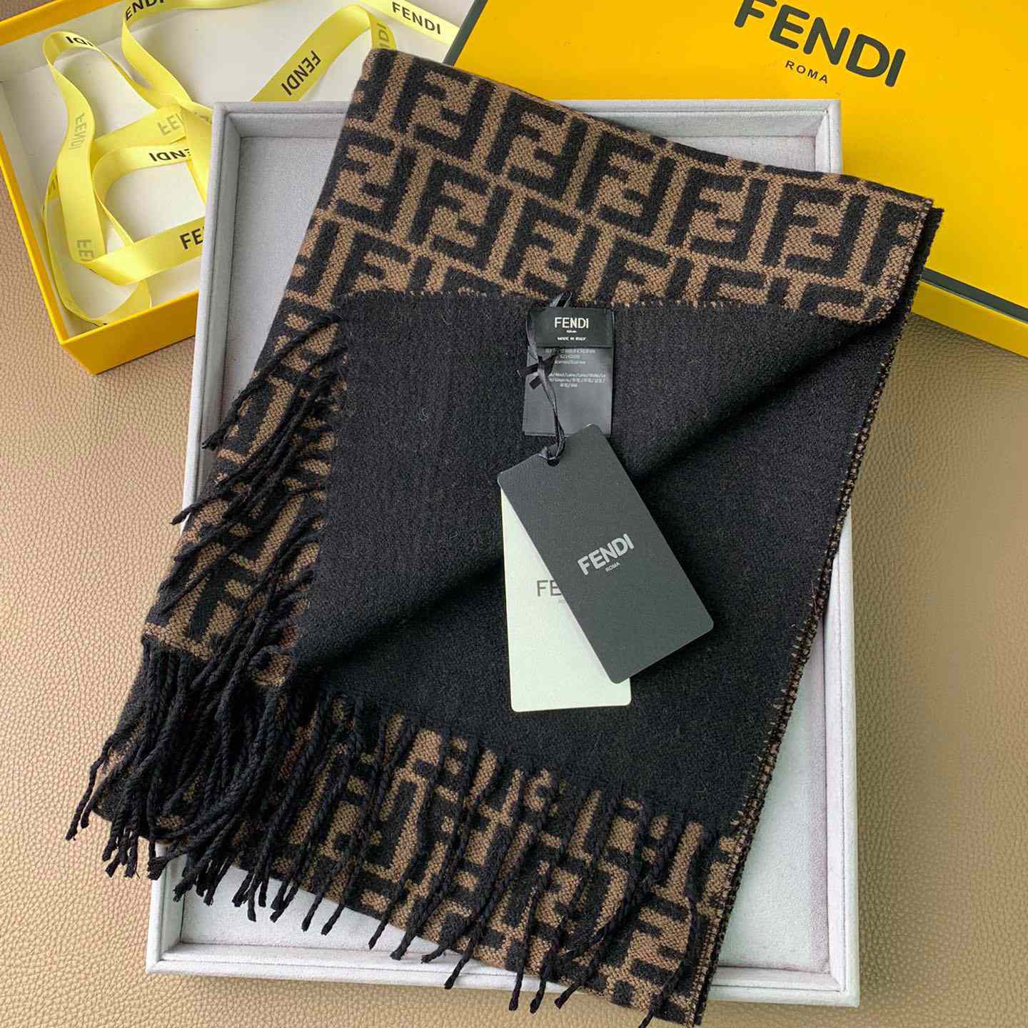 Fendi Brown Wool Stole Scarf - DesignerGu