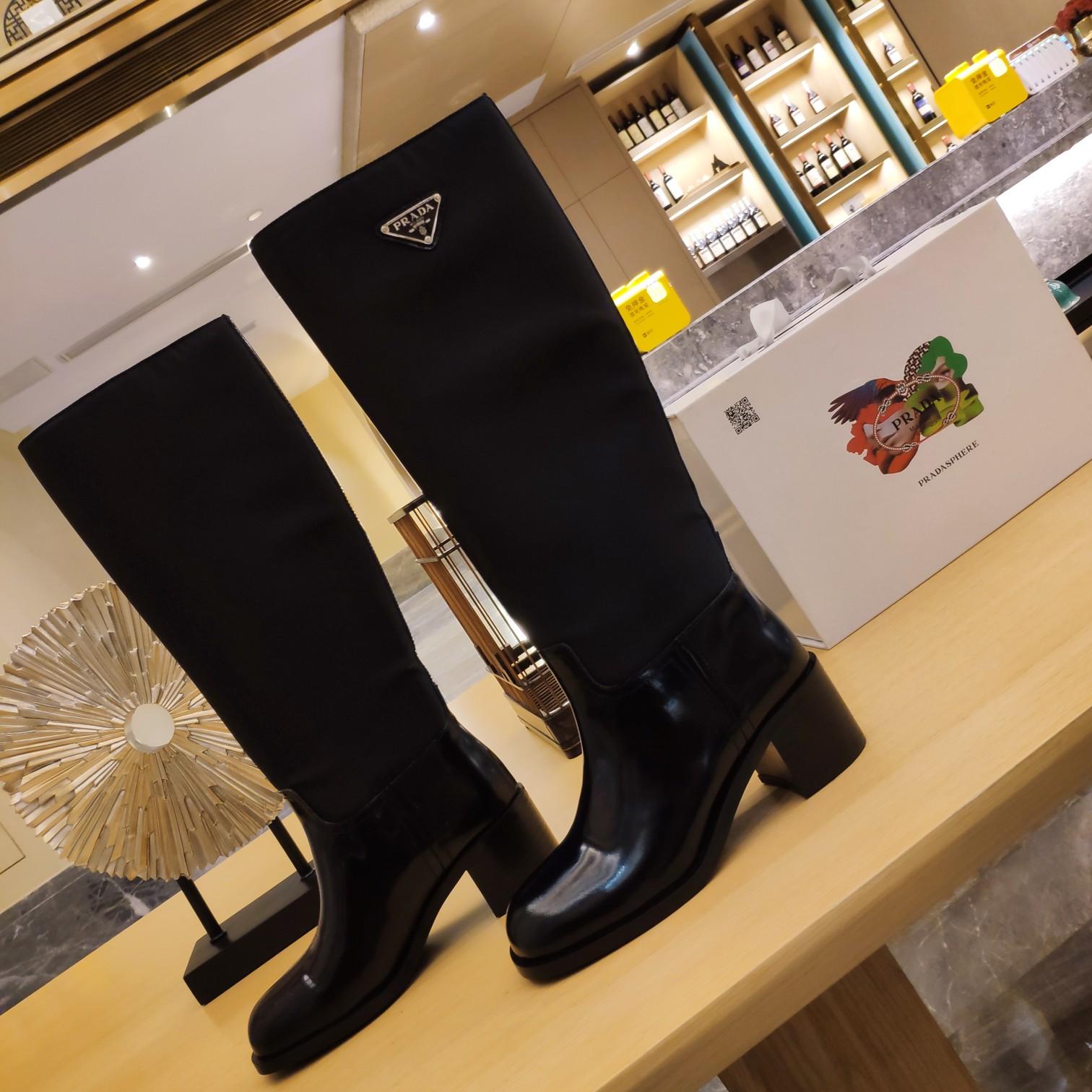 Prada Leather And Re-Nylon Boots - DesignerGu