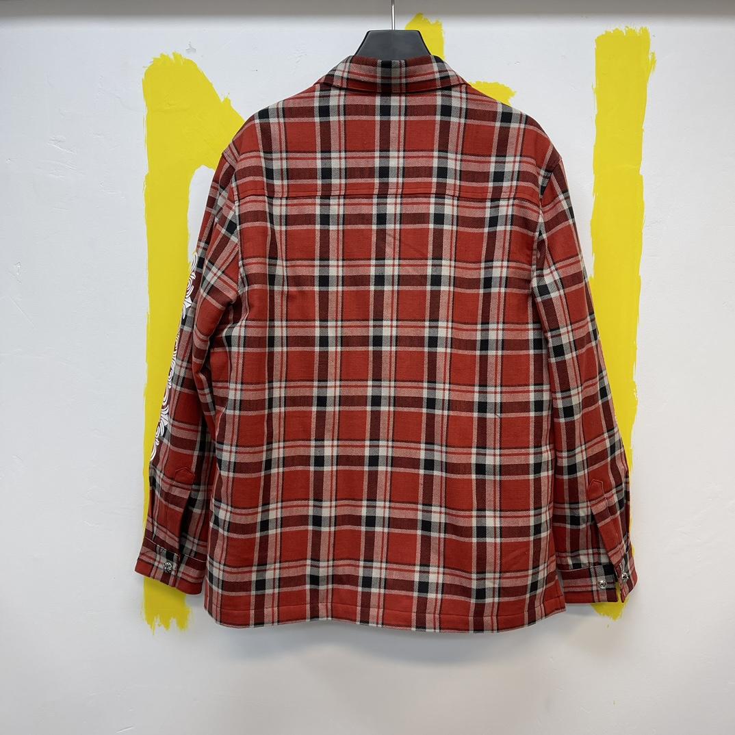 Chrome Heart Red Plaid Silver Buttons Flannel Jacket - DesignerGu