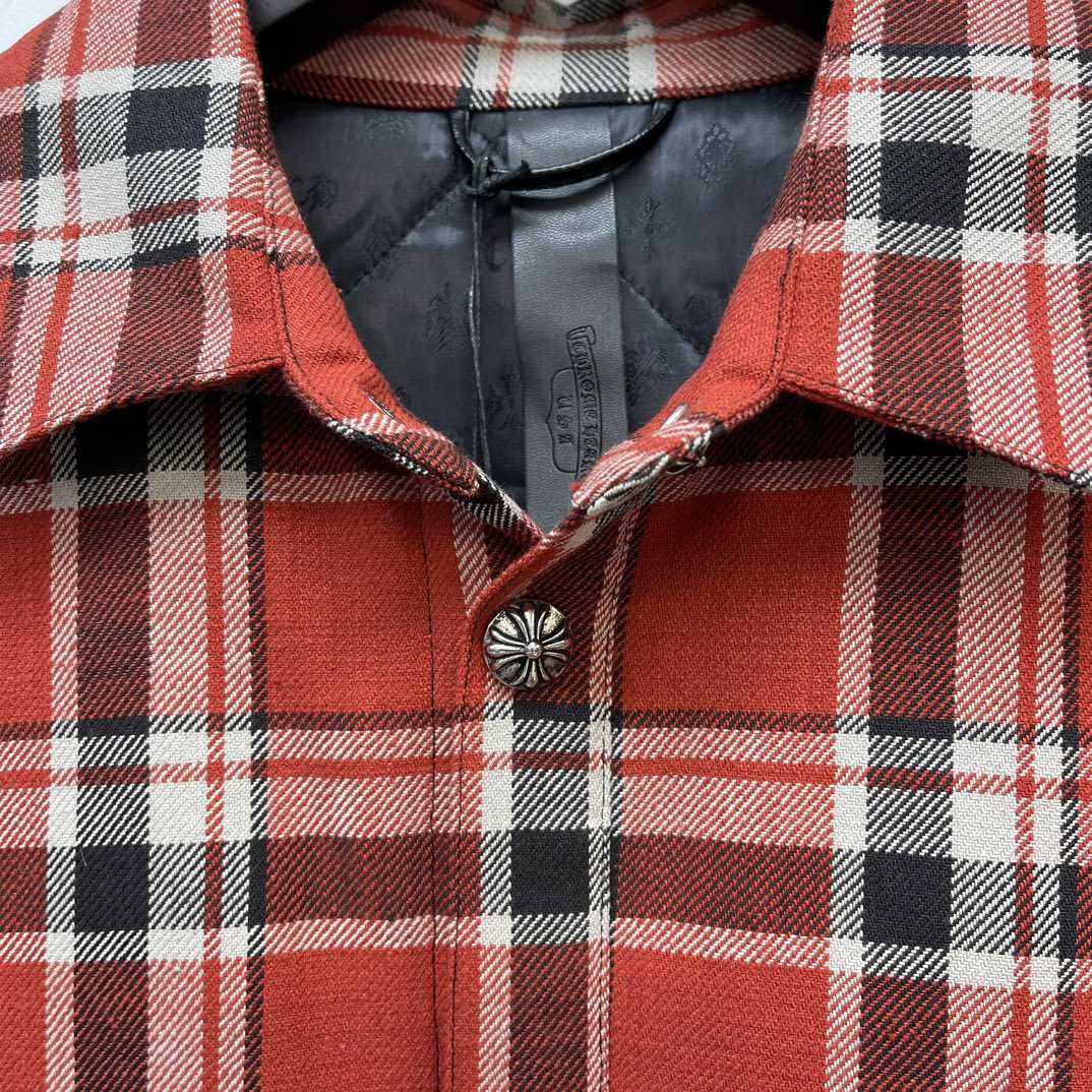 Chrome Heart Red Plaid Silver Buttons Flannel Jacket - DesignerGu