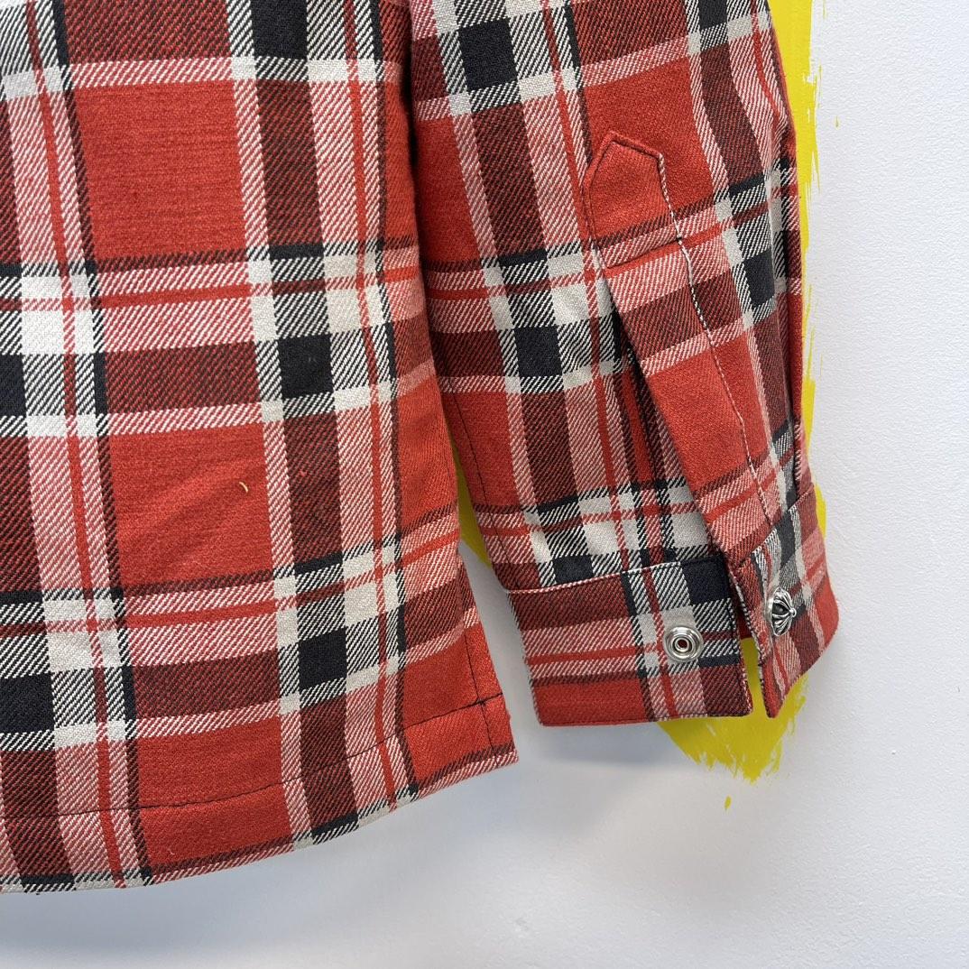 Chrome Heart Red Plaid Silver Buttons Flannel Jacket - DesignerGu