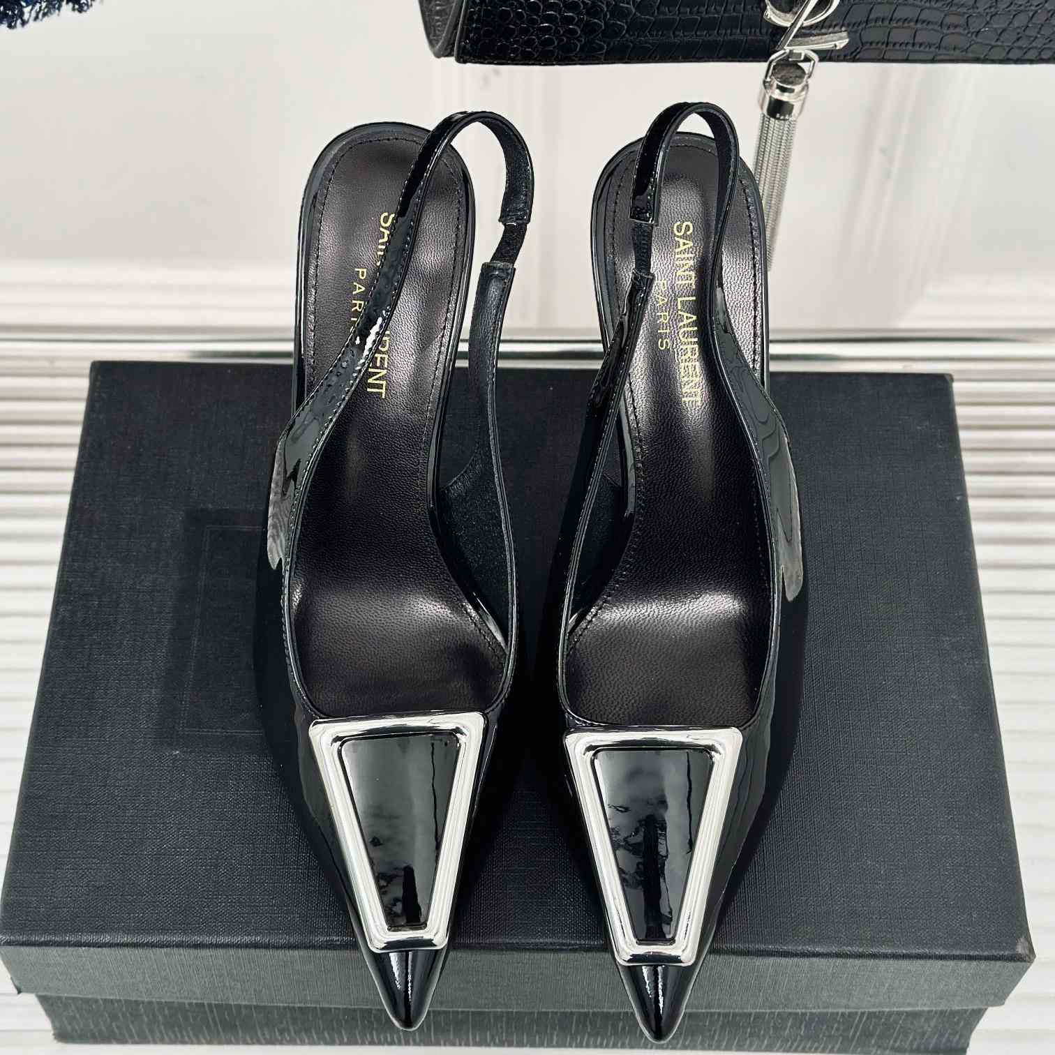 Saint Laurent Avenue Slingback Pumps In Patent Leather - DesignerGu