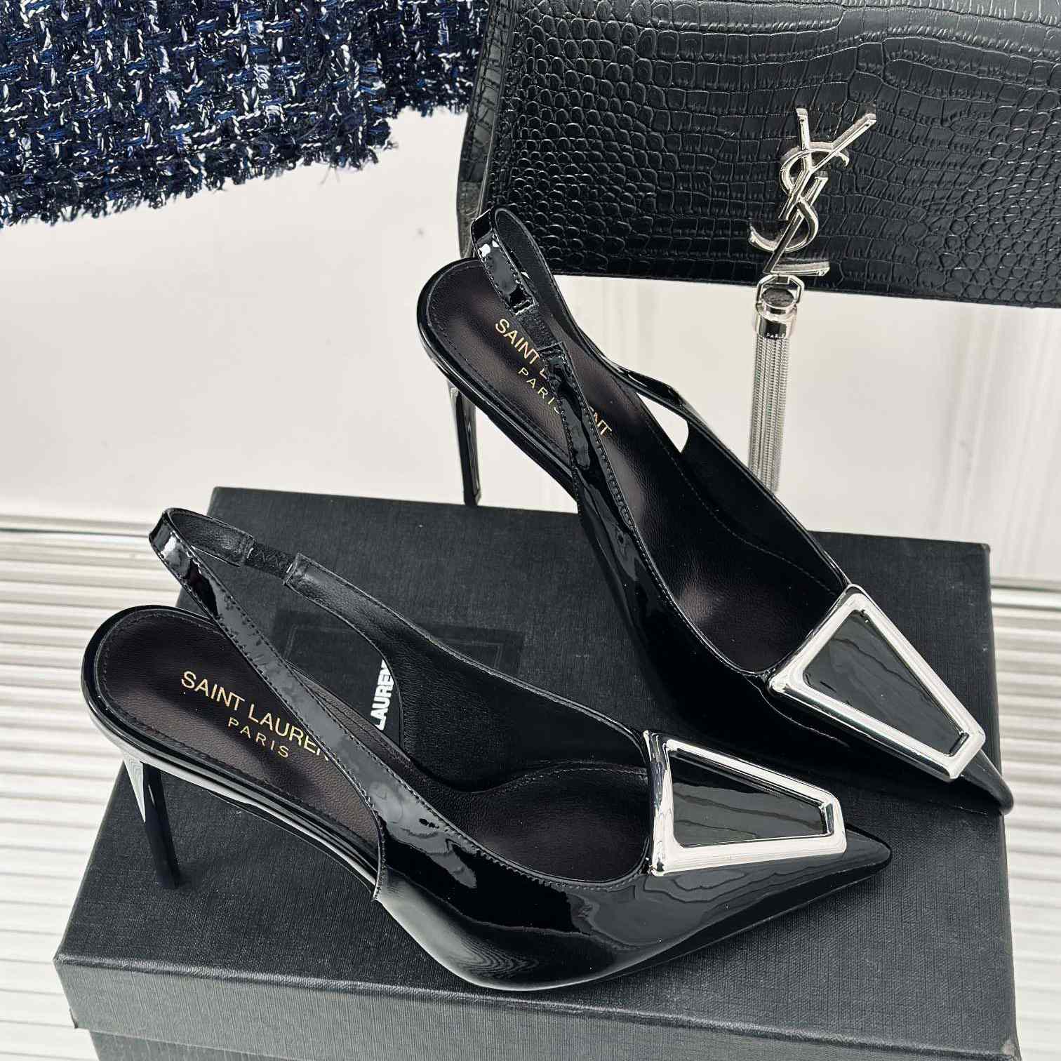 Saint Laurent Avenue Slingback Pumps In Patent Leather - DesignerGu