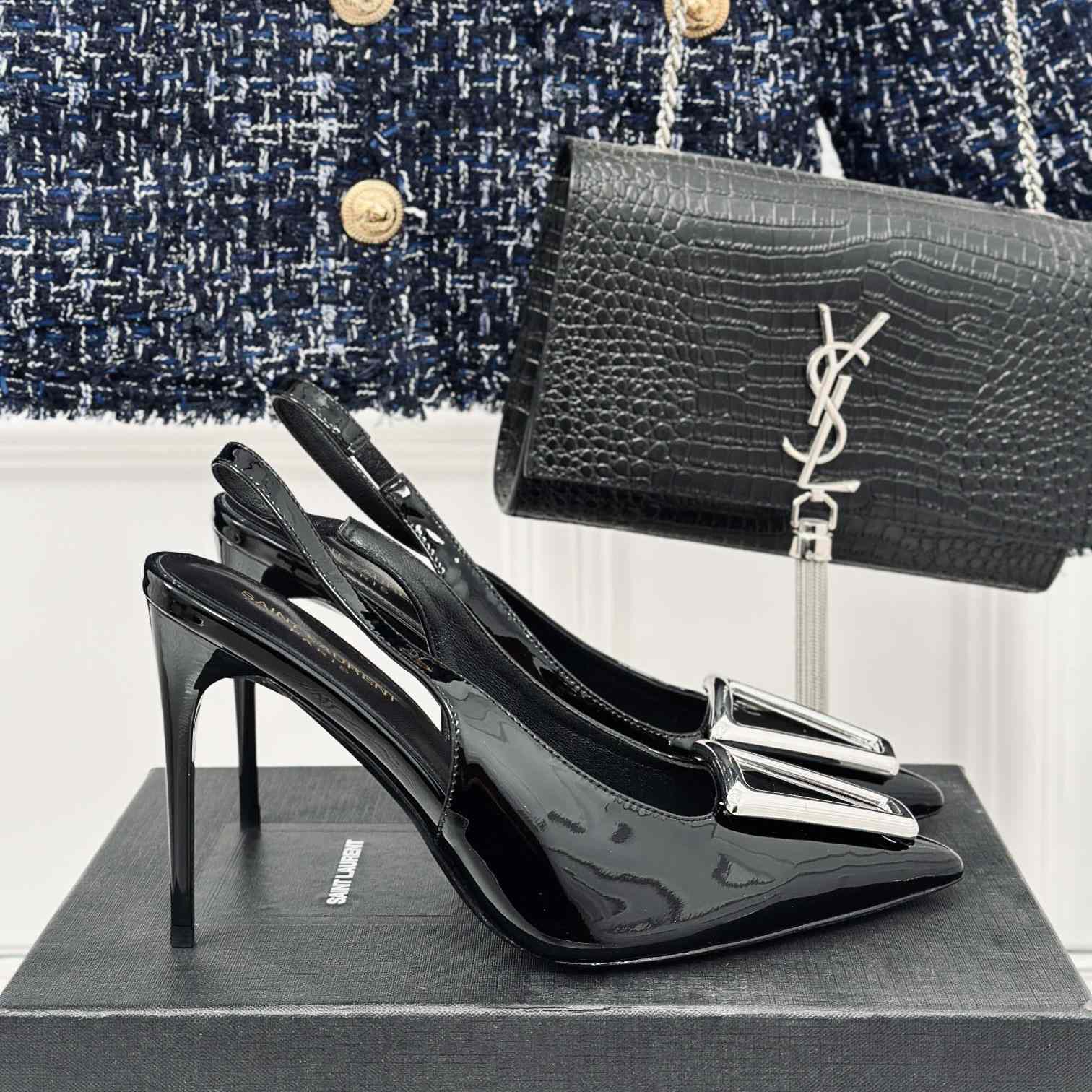 Saint Laurent Avenue Slingback Pumps In Patent Leather - DesignerGu