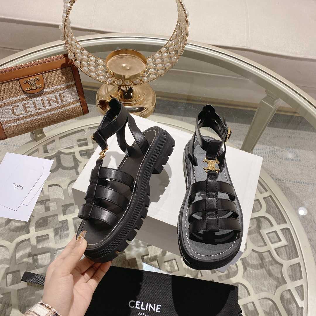 Celine Clea Triomphe Gladiator Sandal In Calfskin - Vegetal Tanning Black - DesignerGu