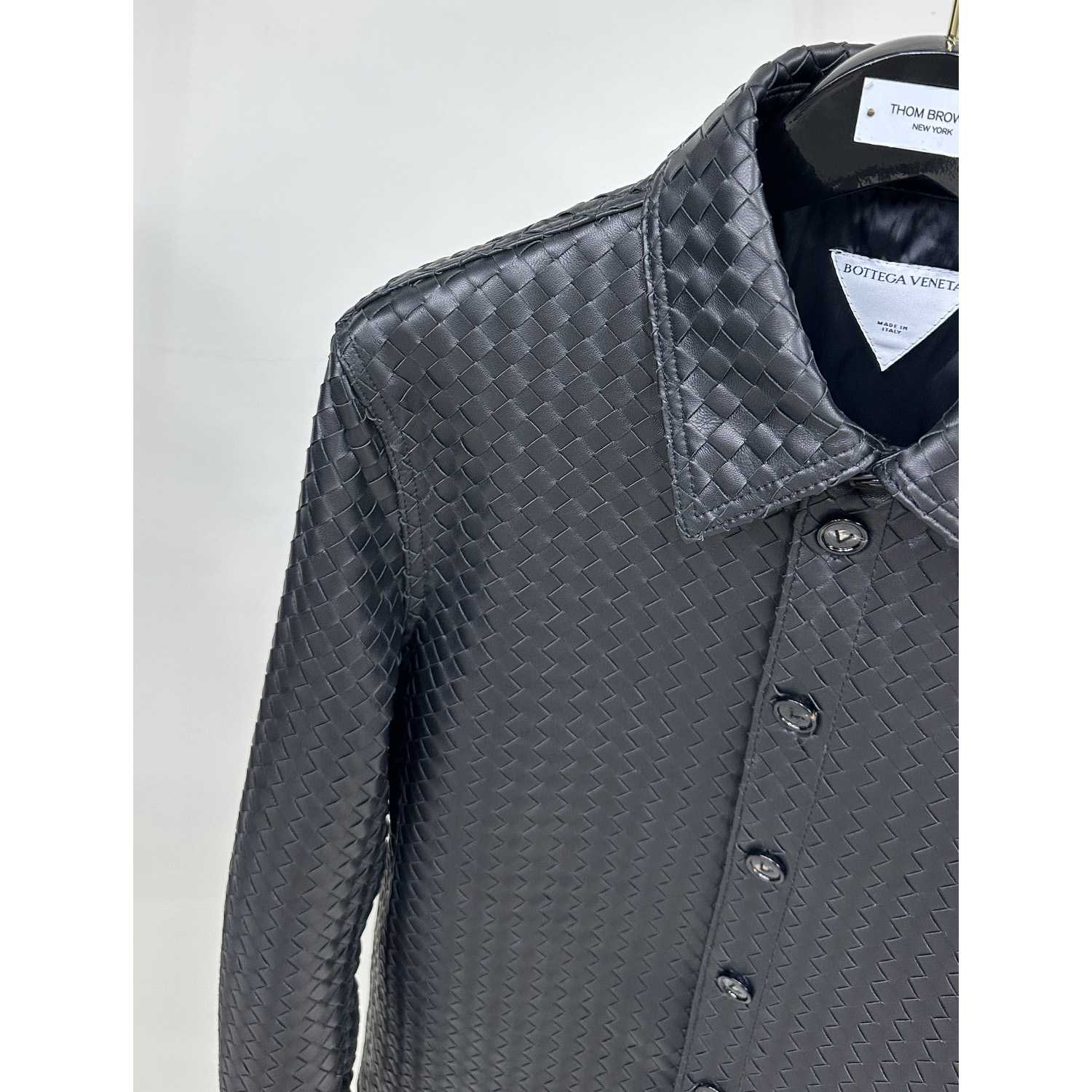 Bottega Veneta Intrecciato Relaxed Leather Shirt - DesignerGu