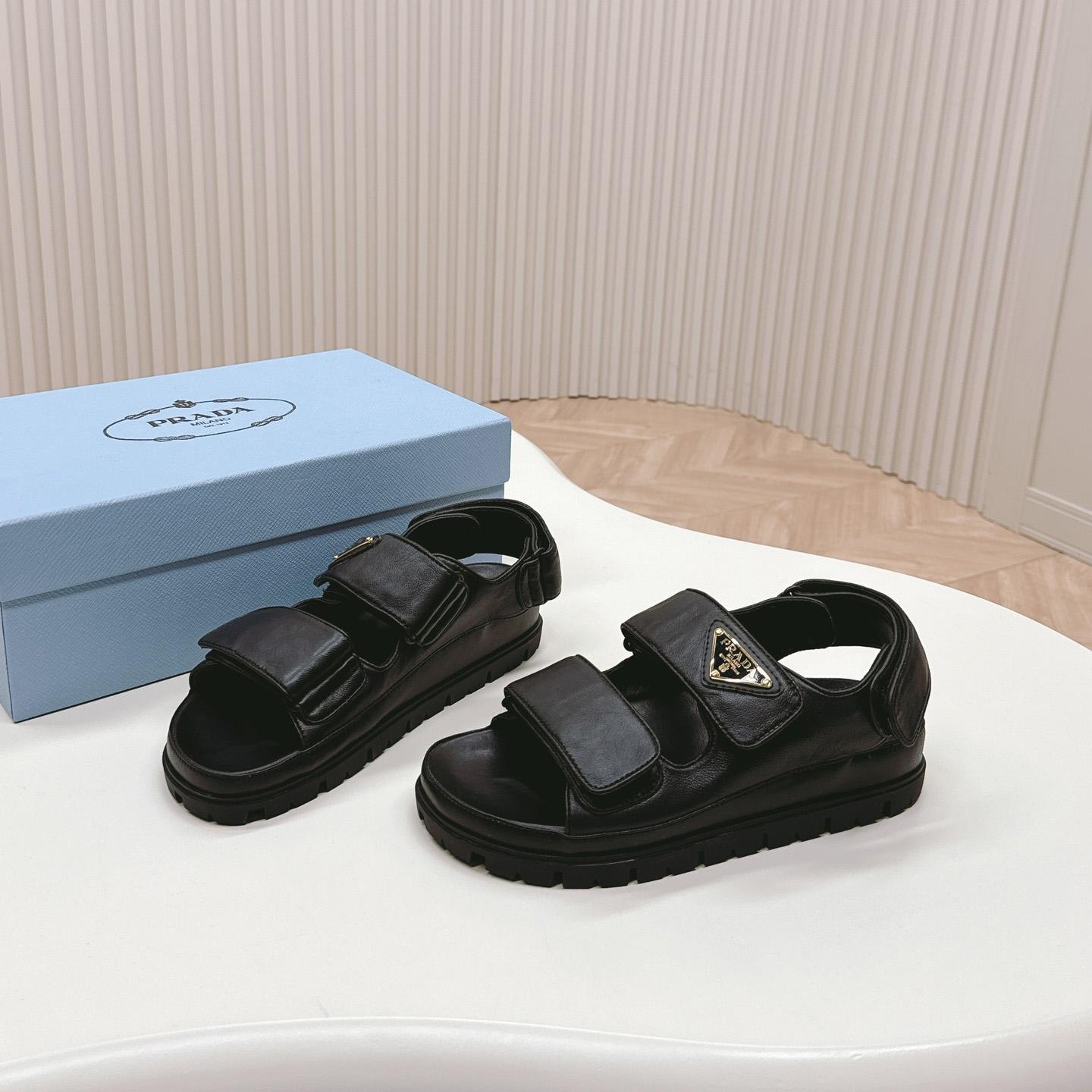 Prada Flat Nappa Leather Sandals - DesignerGu