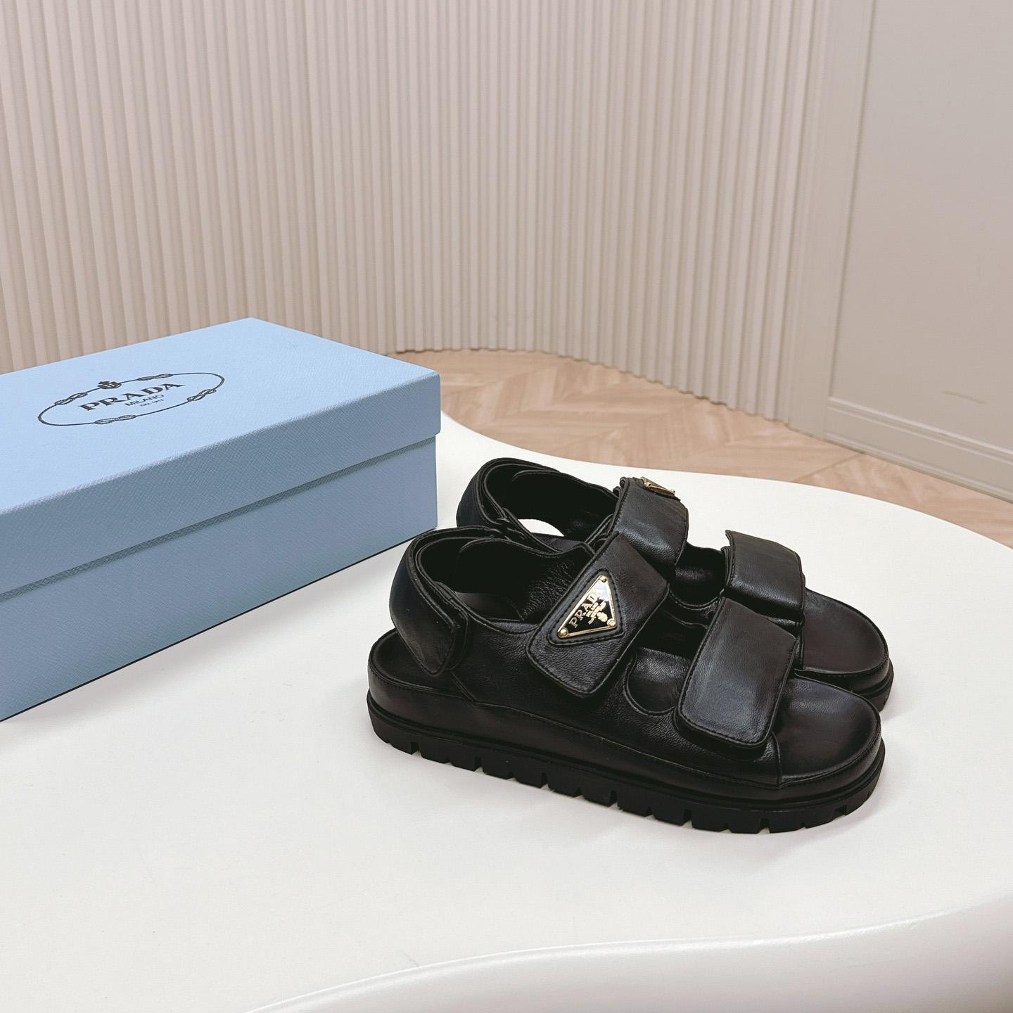 Prada Flat Nappa Leather Sandals - DesignerGu