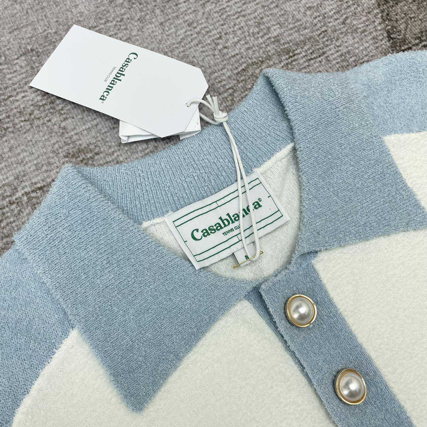 Casablanca Colour Blocking Boucle Polo - White / Blue - DesignerGu