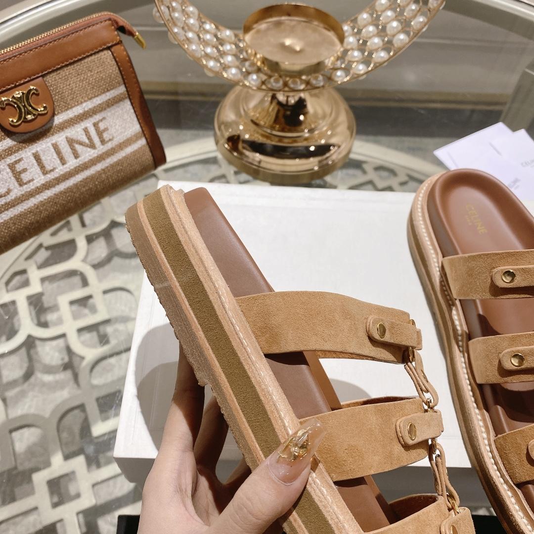 Celine Slides Tippi In  Suede Calfskin - DesignerGu