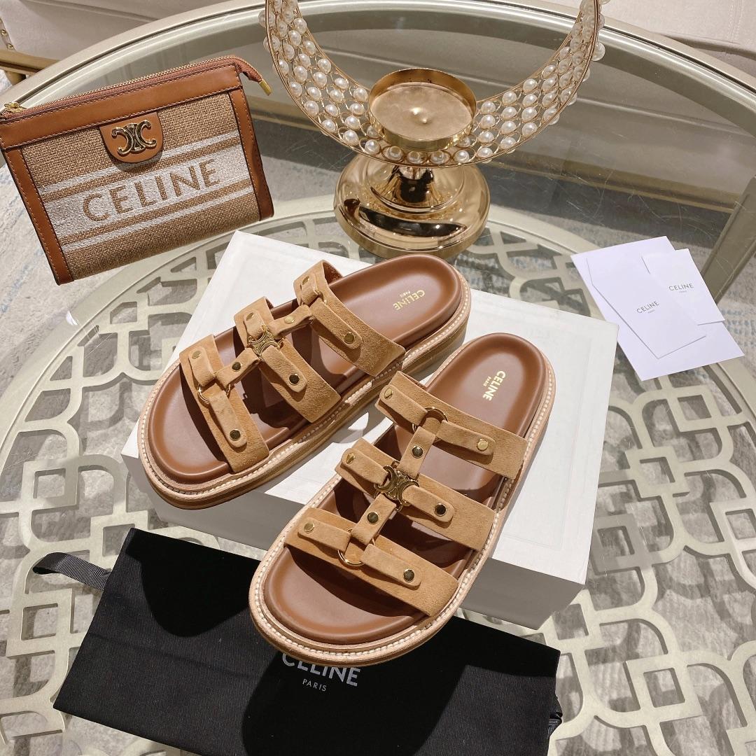 Celine Slides Tippi In  Suede Calfskin - DesignerGu