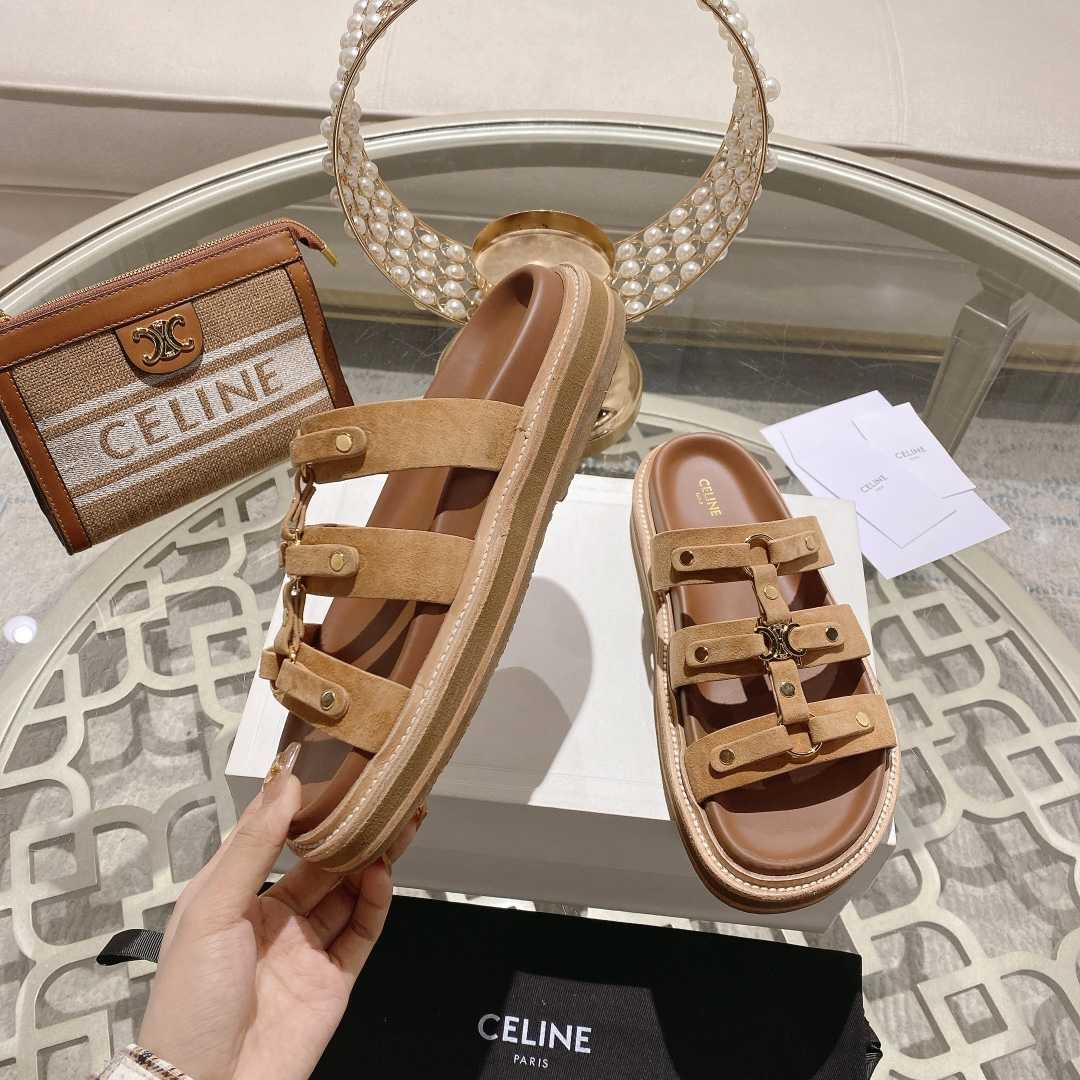 Celine Slides Tippi In  Suede Calfskin - DesignerGu