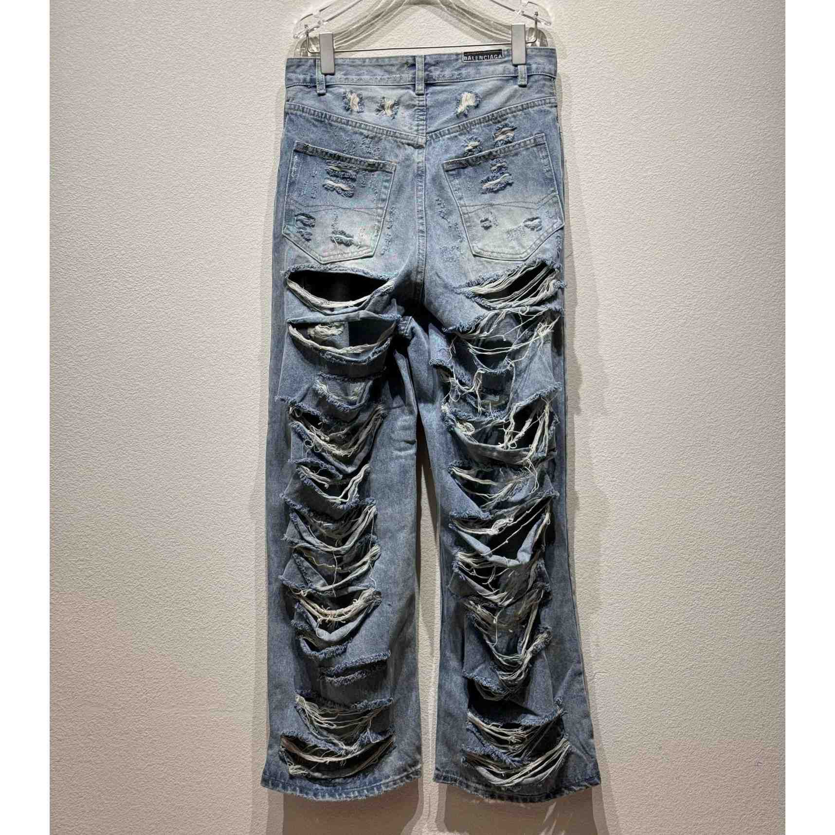 Balenciaga Super Destroyed Baggy Pants In Light Blue - DesignerGu