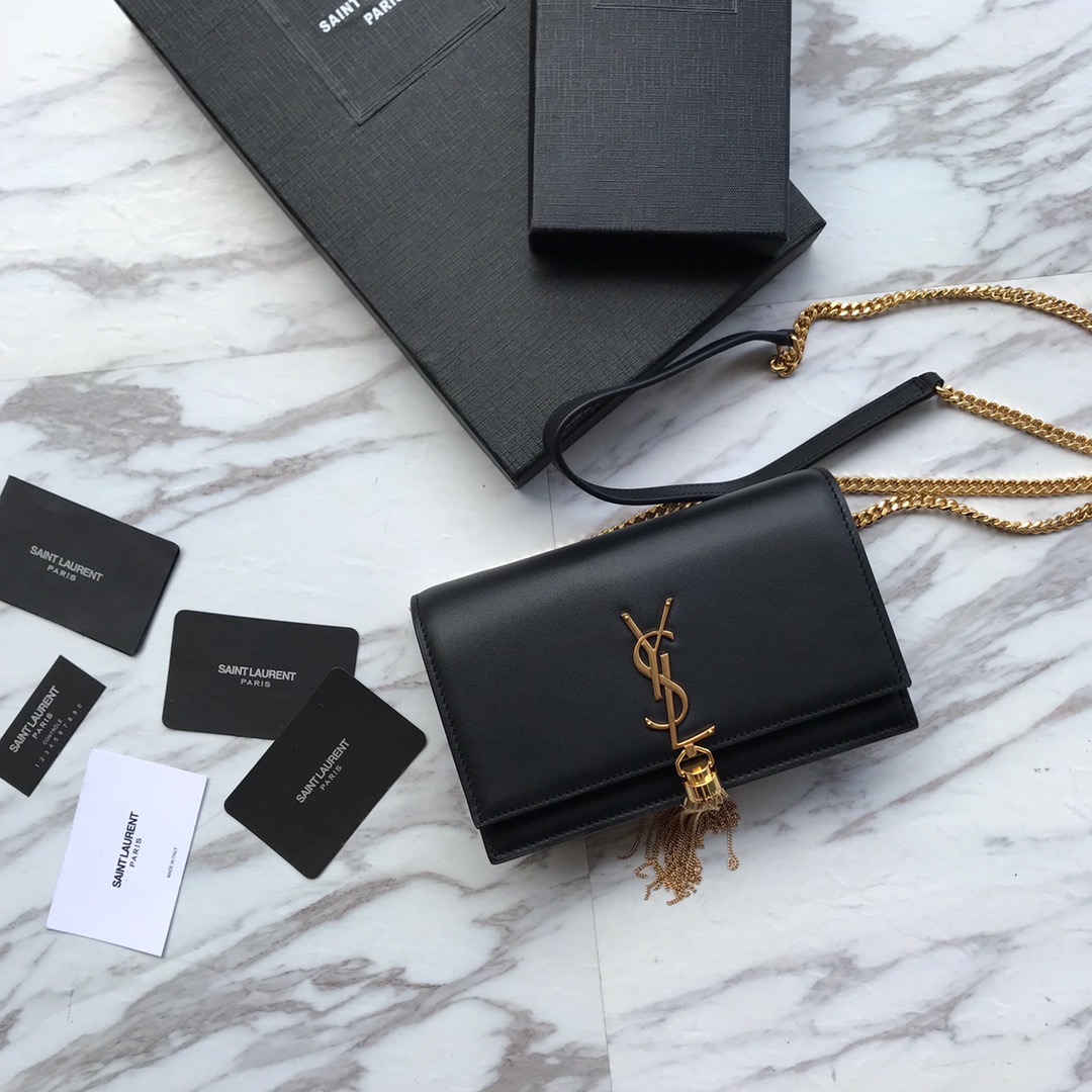 Saint Laurent Satin Kate Chain Wallet (19*12.5*4cm) - DesignerGu