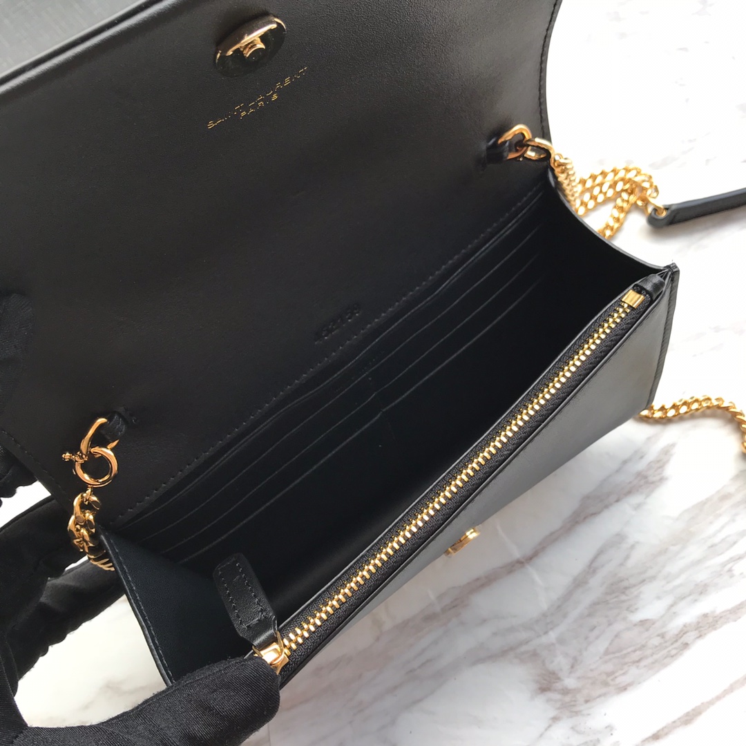 Saint Laurent Satin Kate Chain Wallet (19*12.5*4cm) - DesignerGu