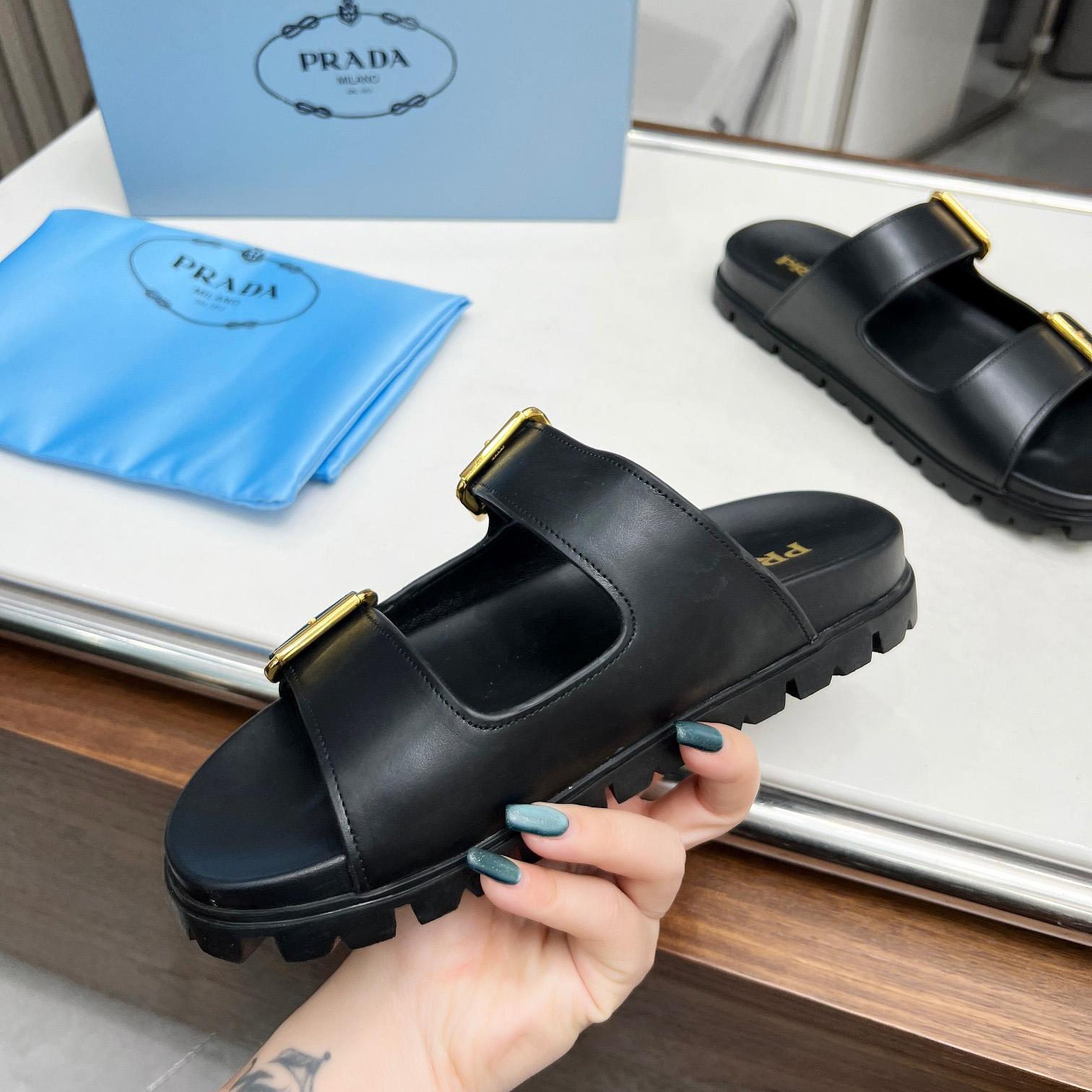 Prada Leather Strap Slides - DesignerGu