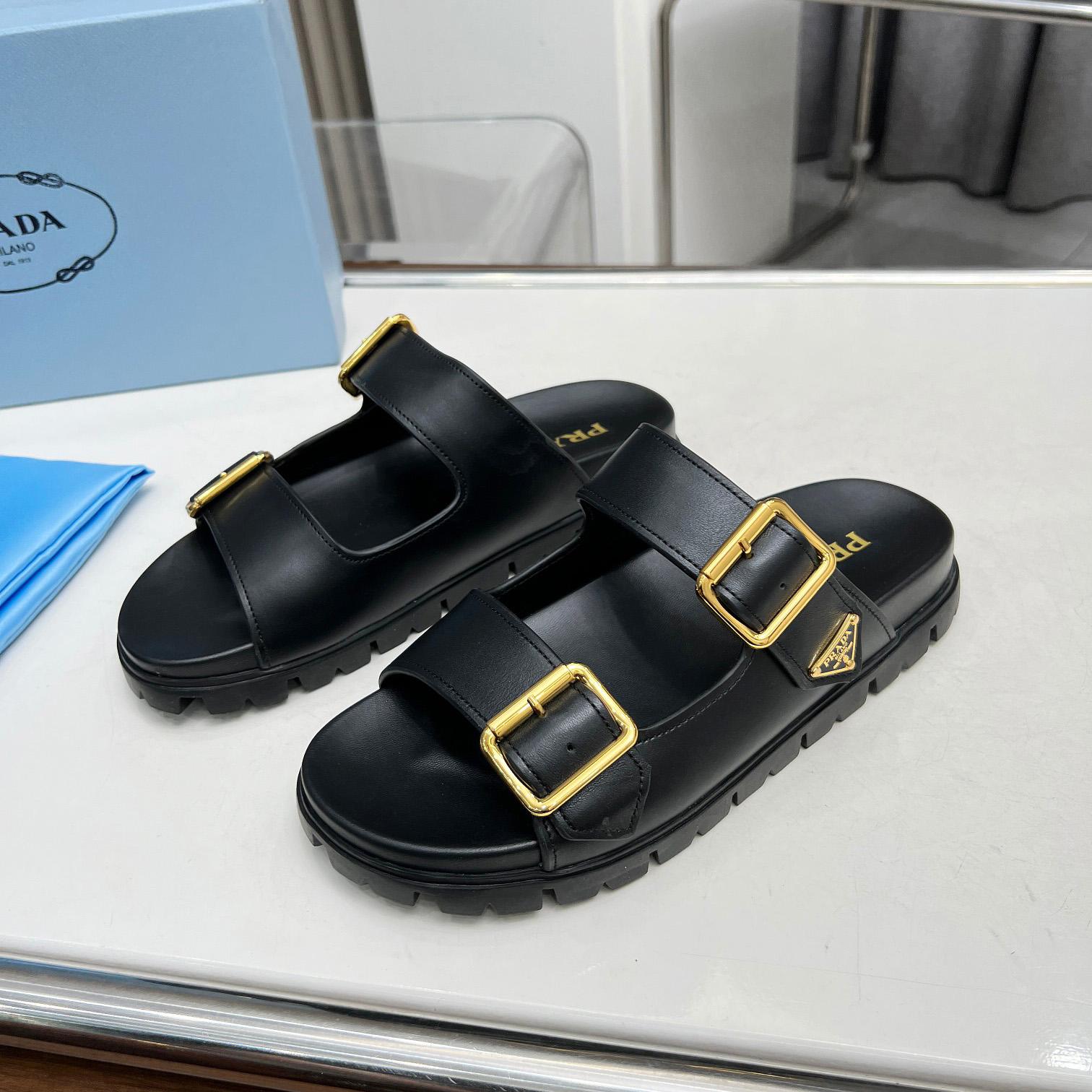 Prada Leather Strap Slides - DesignerGu