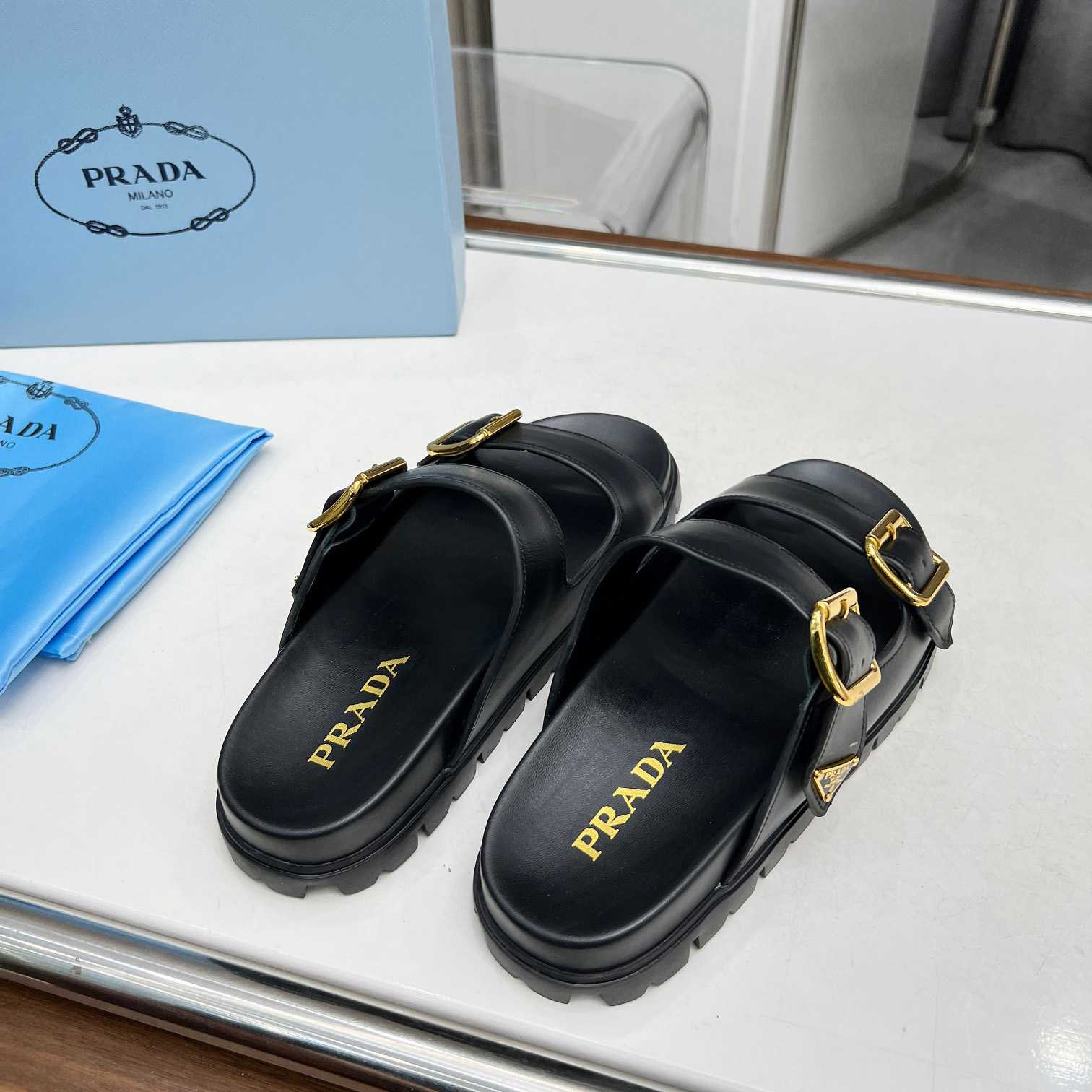 Prada Leather Strap Slides - DesignerGu