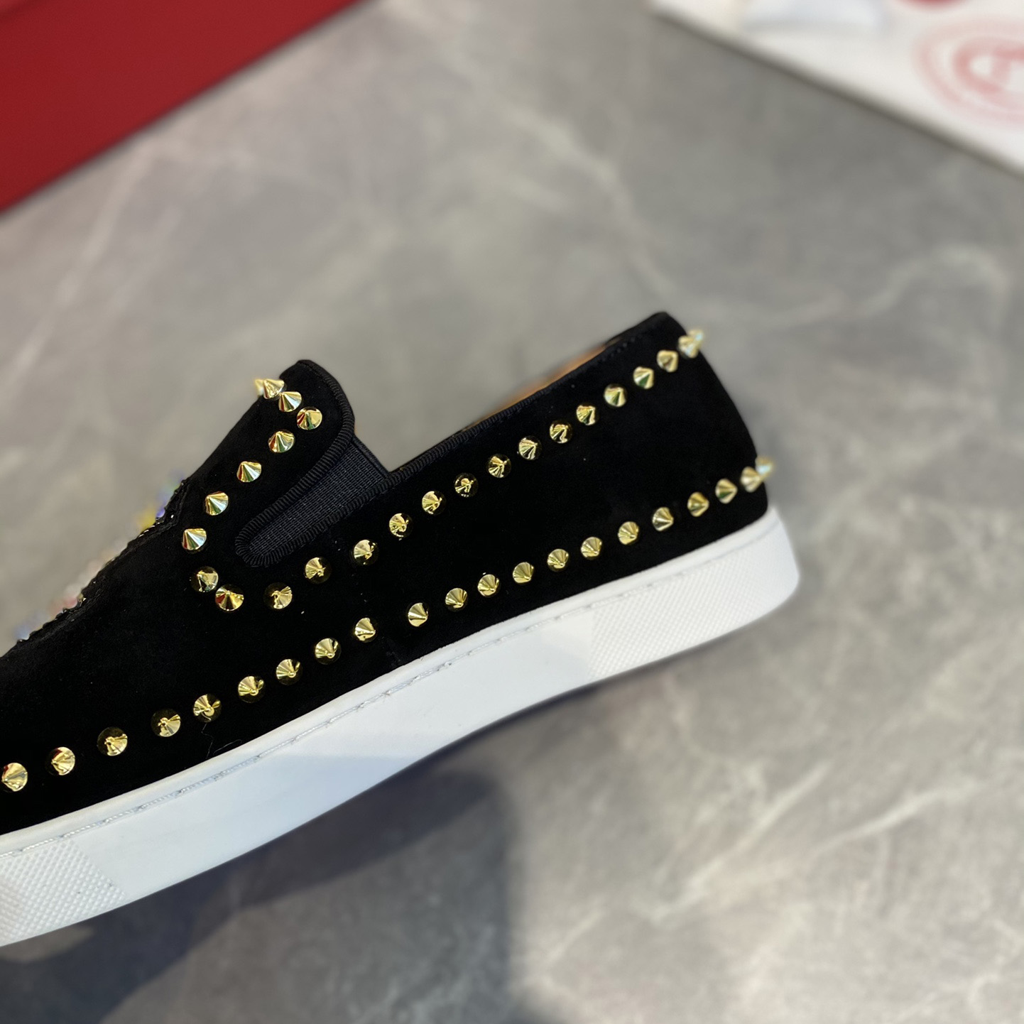 Christian Louboutin Studded Suede Spike Slip-On Sneakers - DesignerGu