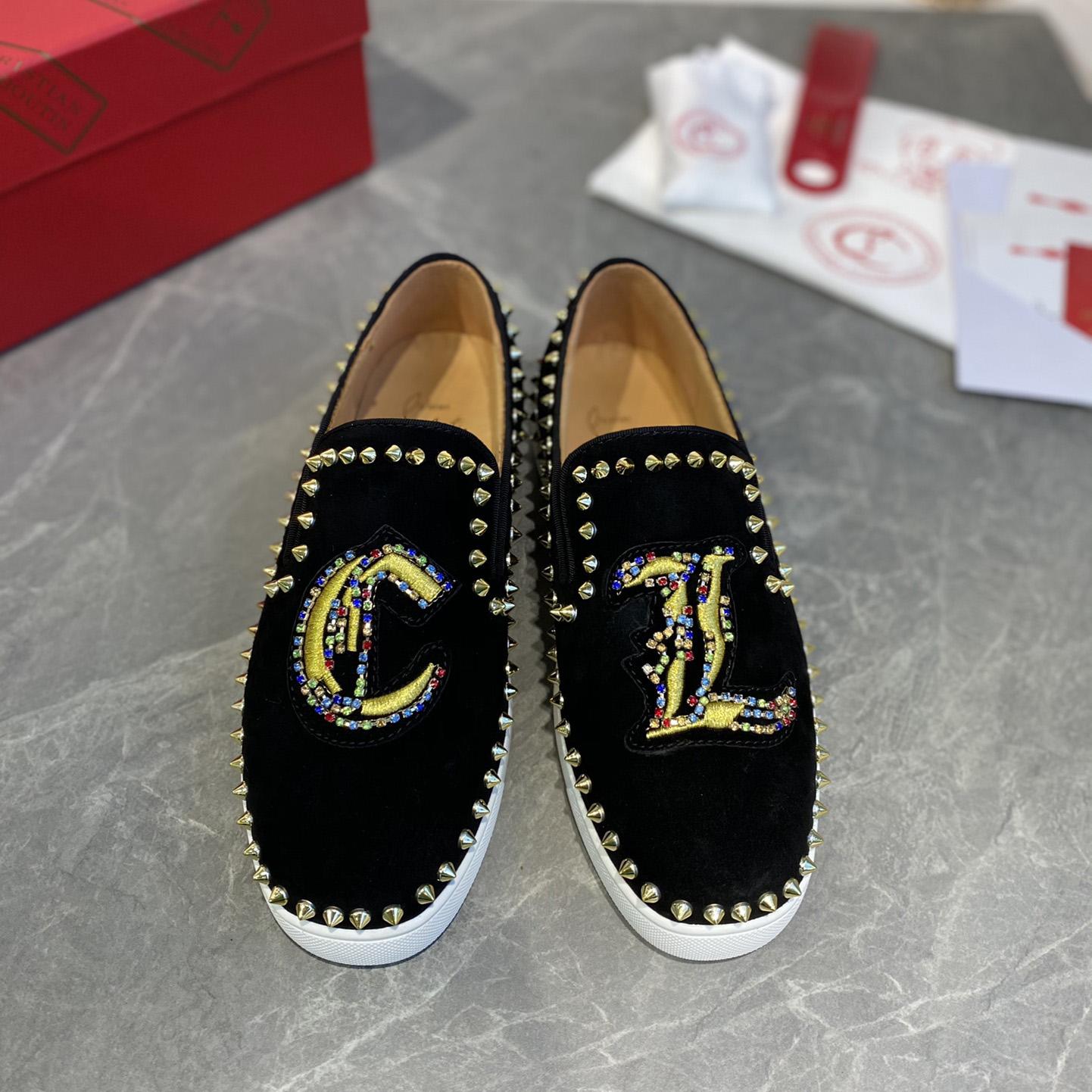 Christian Louboutin Studded Suede Spike Slip-On Sneakers - DesignerGu