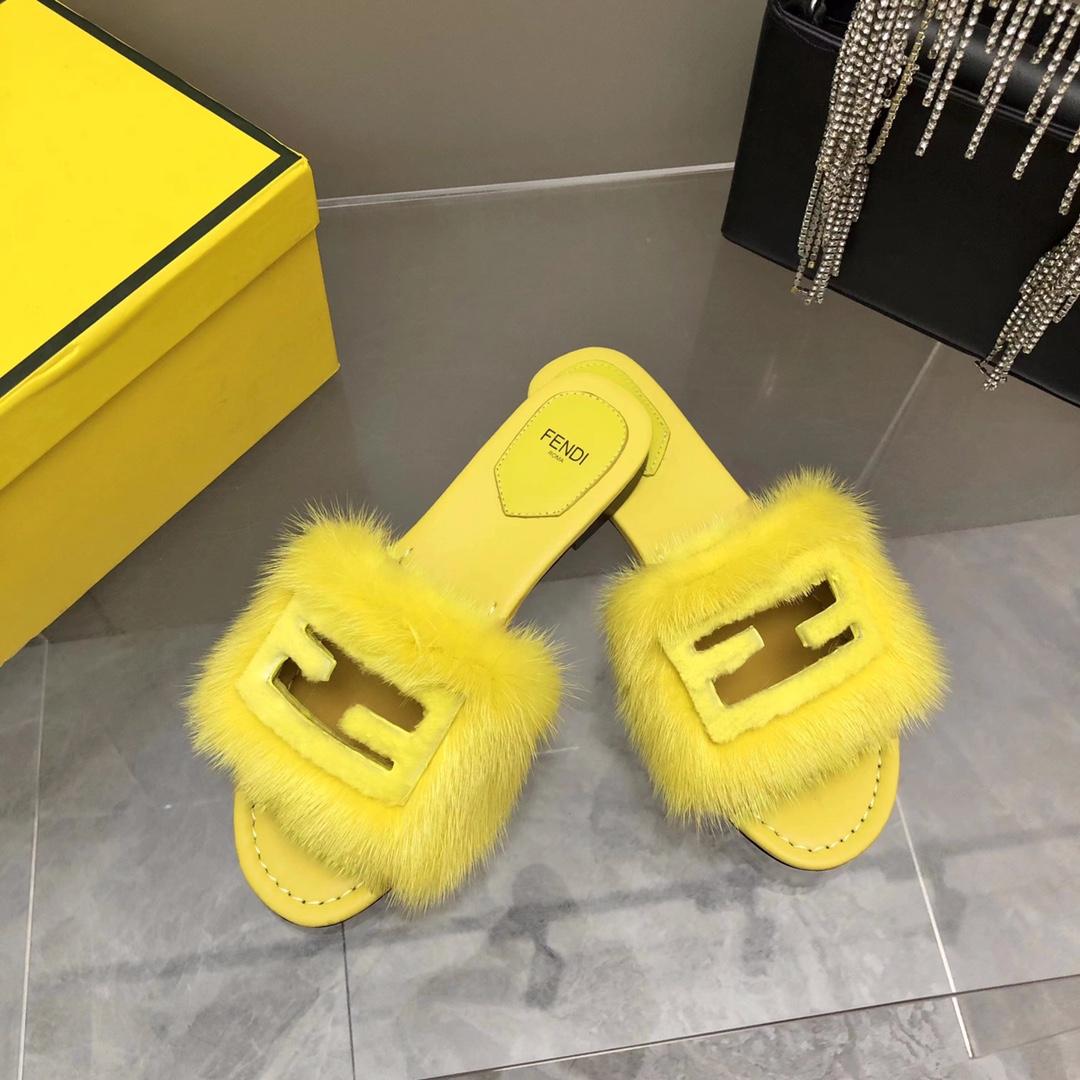 Fendi Baguette Yellow Mink Slides - DesignerGu