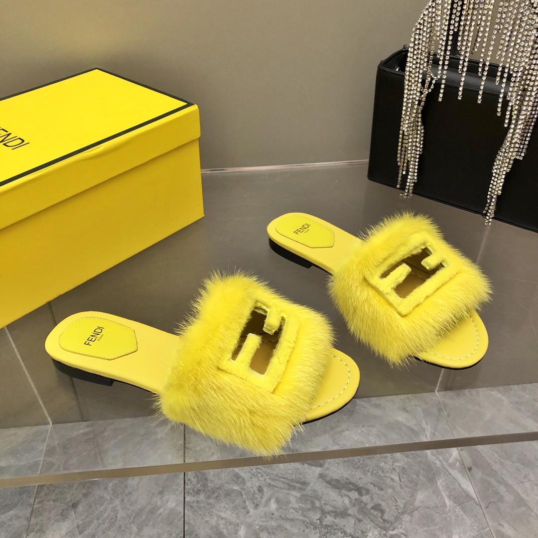 Fendi Baguette Yellow Mink Slides - DesignerGu