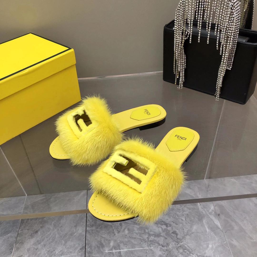 Fendi Baguette Yellow Mink Slides - DesignerGu