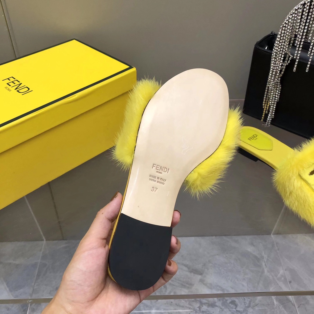 Fendi Baguette Yellow Mink Slides - DesignerGu