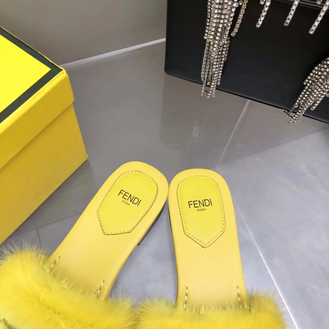 Fendi Baguette Yellow Mink Slides - DesignerGu