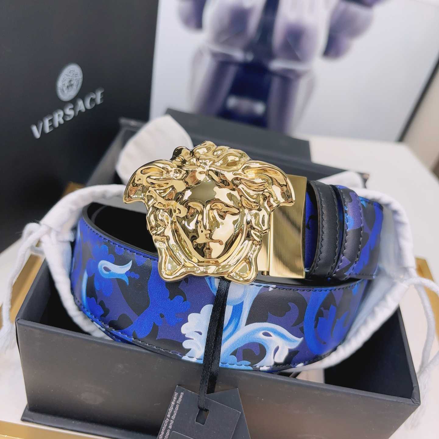 Versace La Medusa Logo-buckle Barocco-print Belt   40mm - DesignerGu