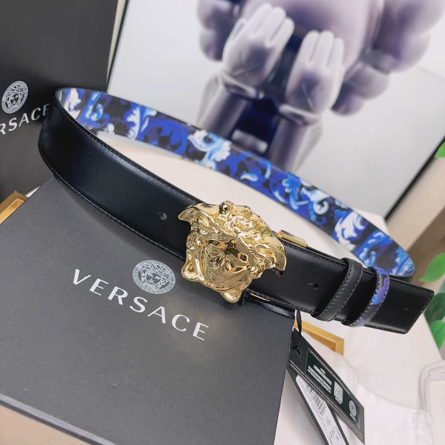 Versace La Medusa Logo-buckle Barocco-print Belt   40mm - DesignerGu