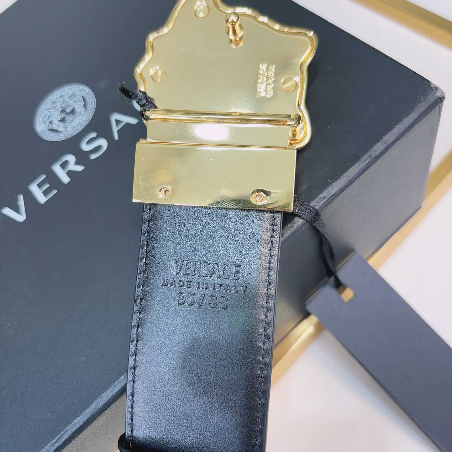 Versace La Medusa Logo-buckle Barocco-print Belt   40mm - DesignerGu